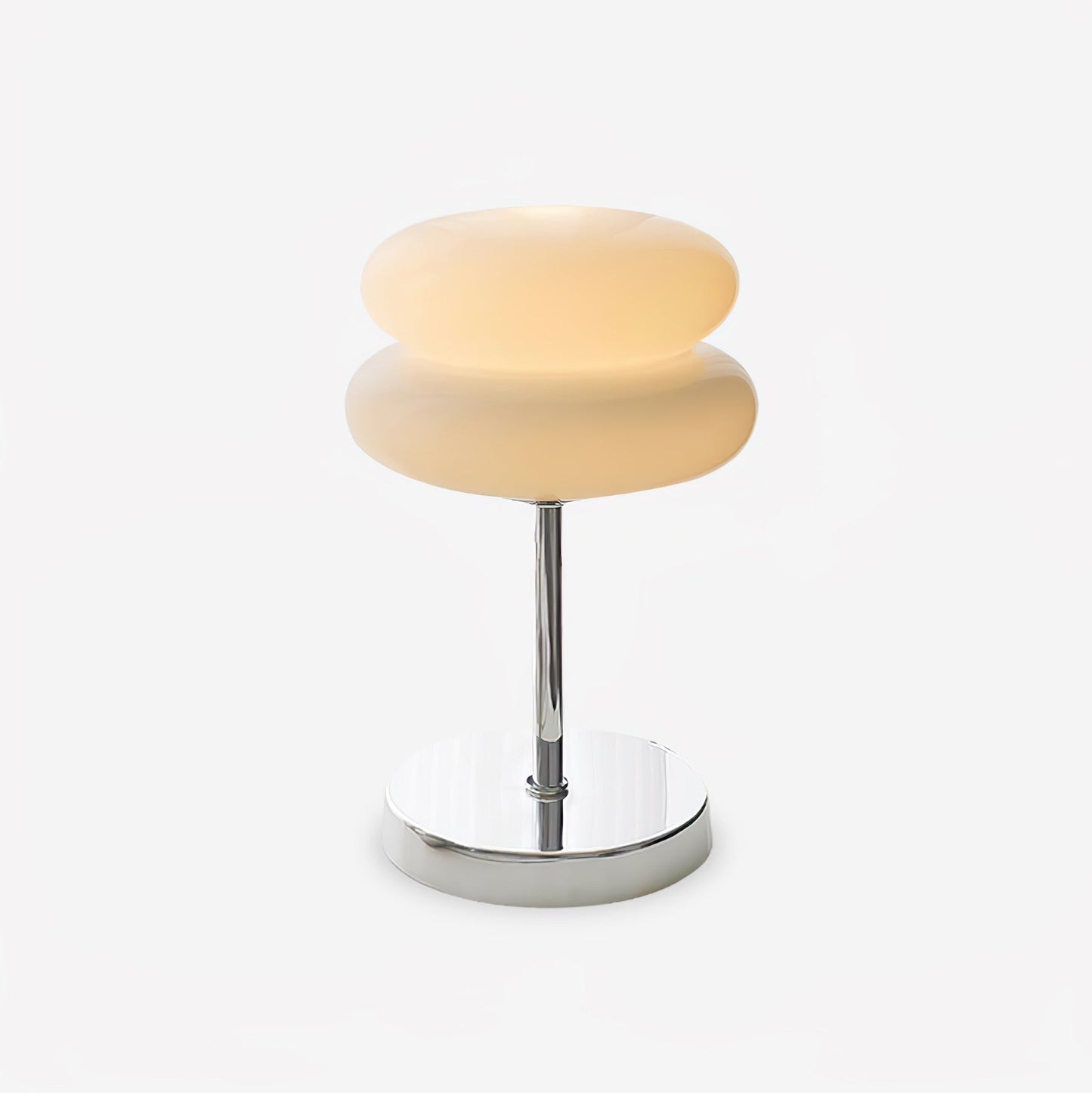 Saturn Glide Table Lamp | Metal & Glass | Chrome Base, White Shade