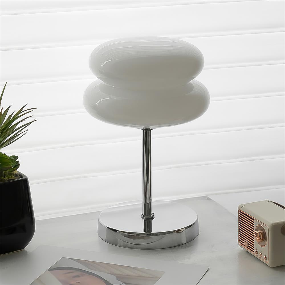 Saturn Glide Table Lamp | Metal & Glass | Chrome Base, White Shade
