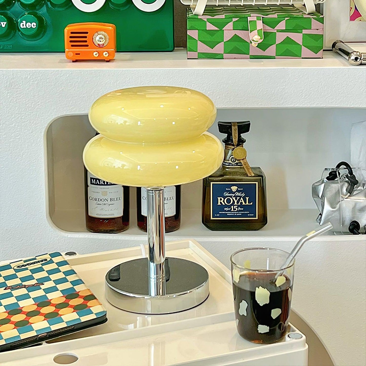 Saturn Glide Table Lamp | Metal & Glass | Chrome Base, White Shade