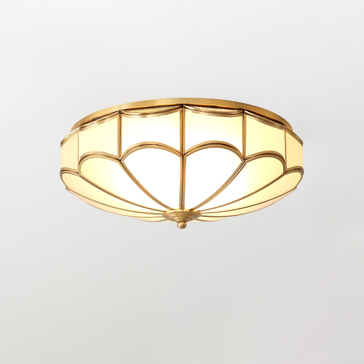 Flush Ceiling Light | Brass & White Glass | 3-8 Bulbs