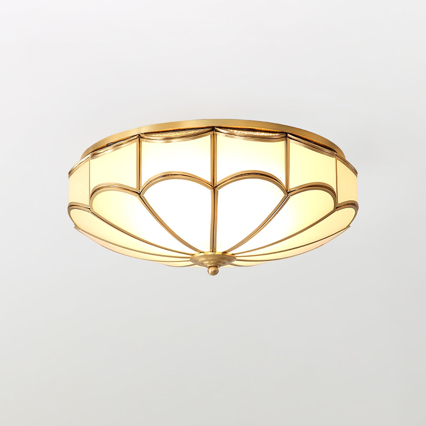 Flush Ceiling Light | Brass & White Glass | 3-8 Bulbs