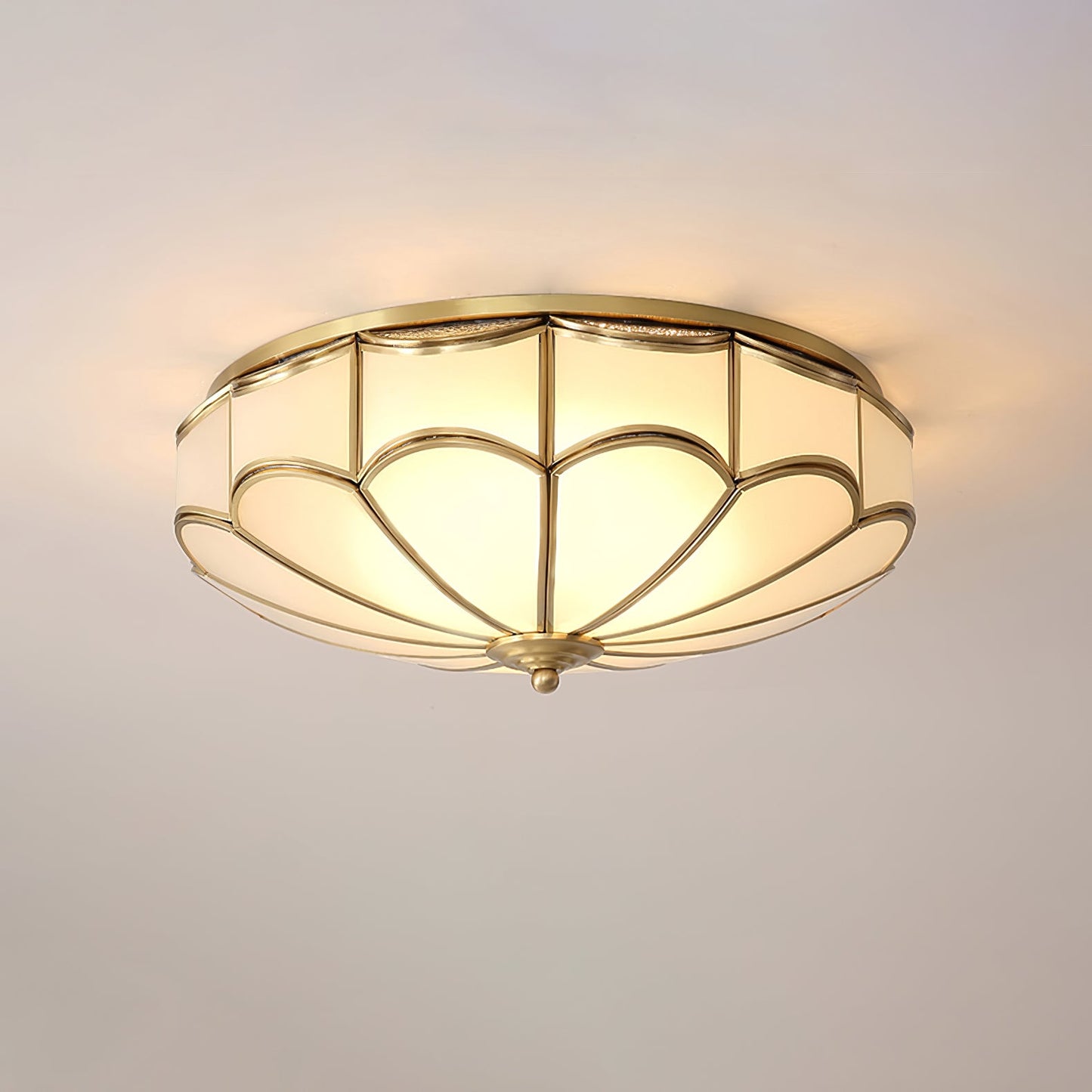 Flush Ceiling Light | Brass & White Glass | 3-8 Bulbs