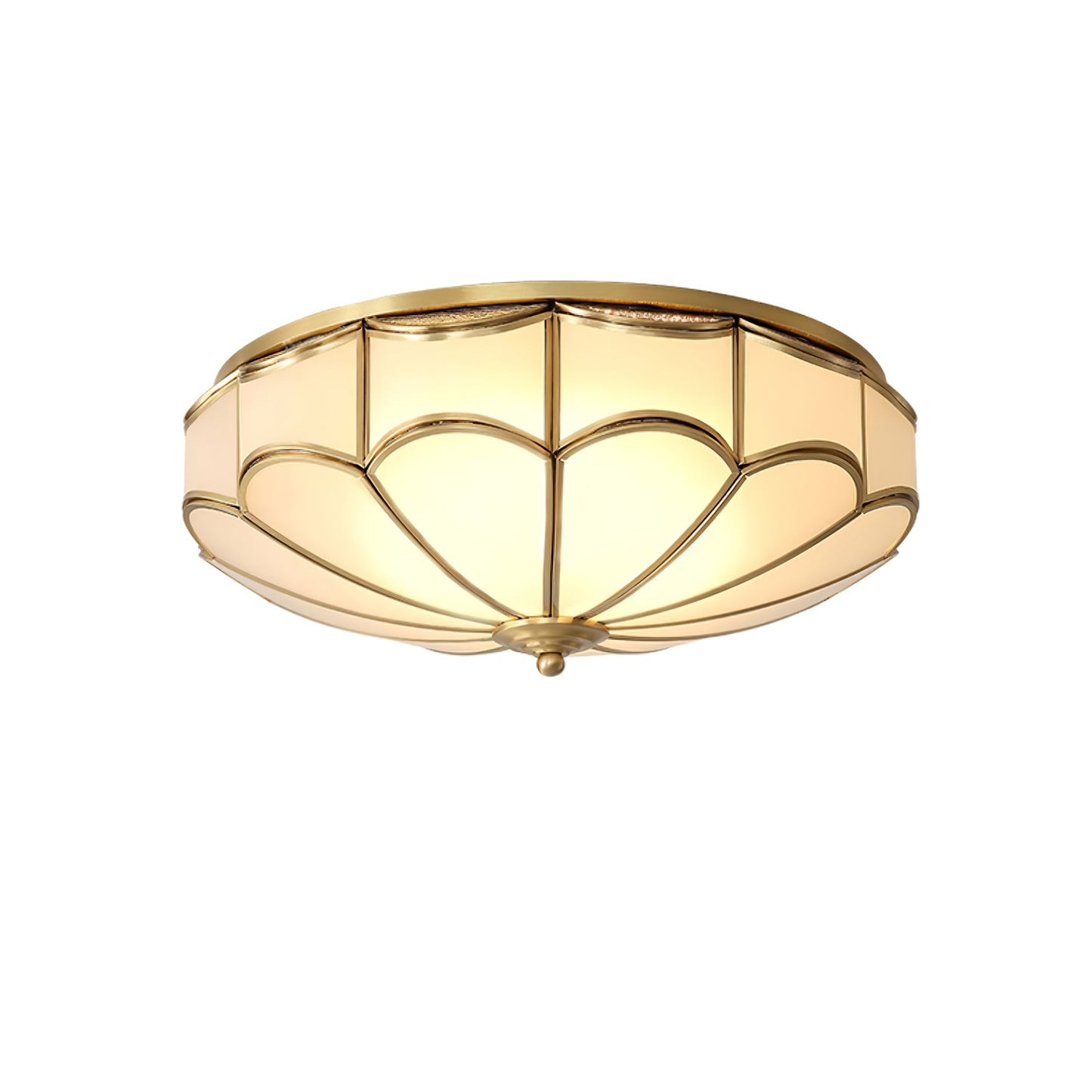 Flush Ceiling Light | Brass & White Glass | 3-8 Bulbs