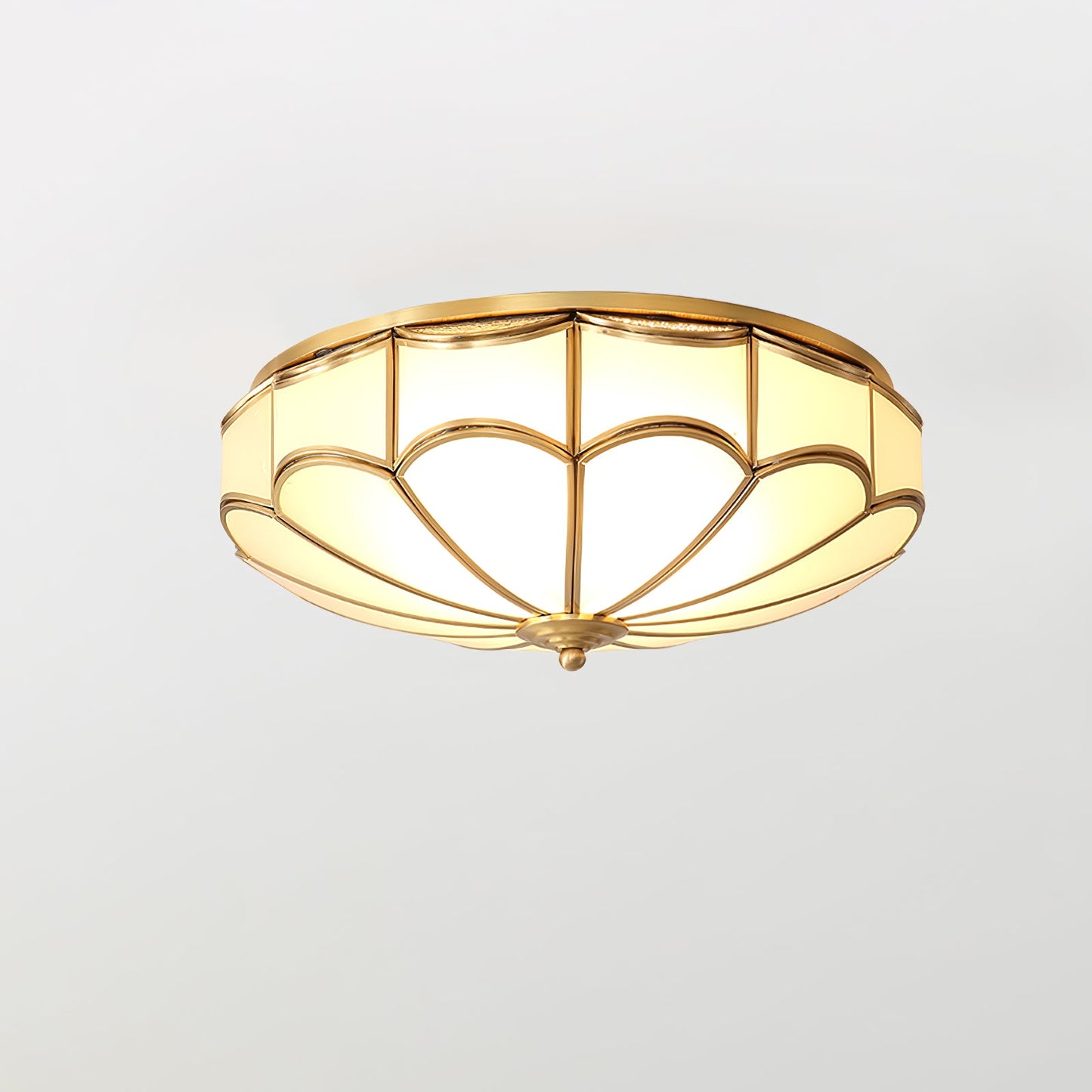 Flush Ceiling Light | Brass & White Glass | 3-8 Bulbs