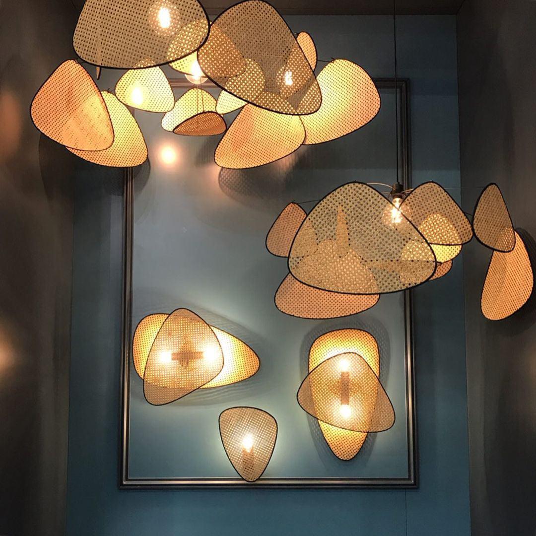 Screen Cannage Wall Sconce | Natural Bamboo & Metal | Set of 2
