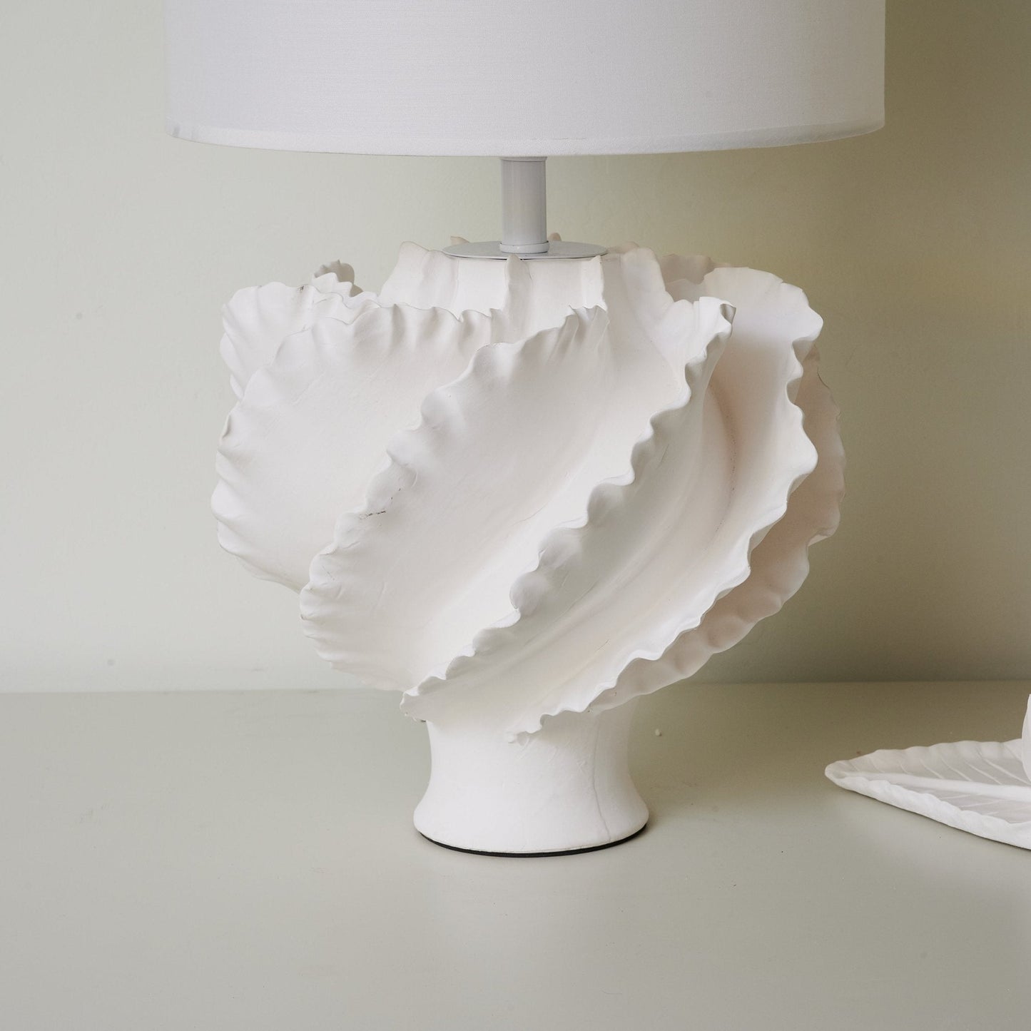 Table Lamp | Matte White Metal & Fabric | 30cm Diameter