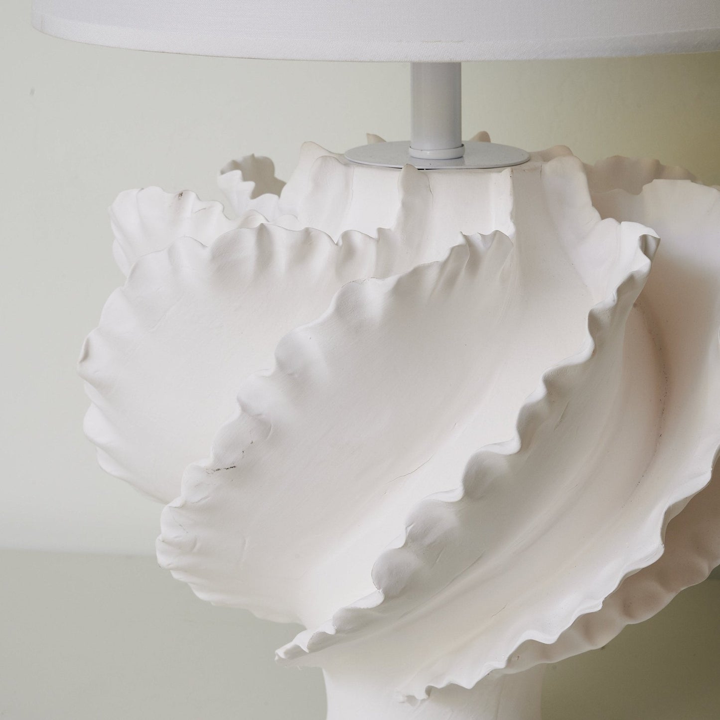 Table Lamp | Matte White Metal & Fabric | 30cm Diameter