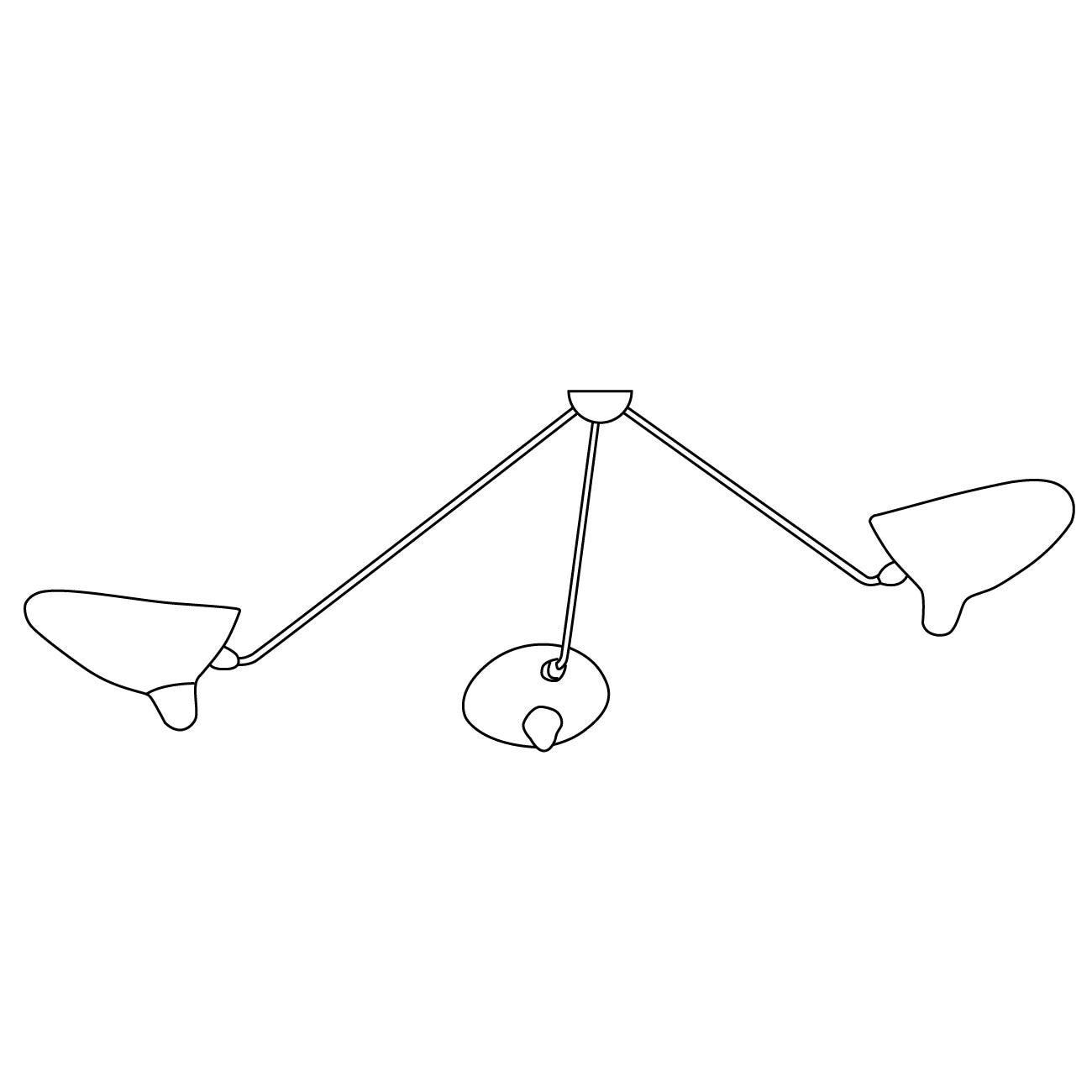 Serge Mouille Three-Arm Ceiling Lamp | Lacquered Aluminum & Steel | White or Black