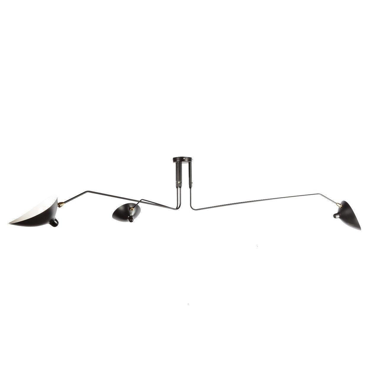Serge Mouille Ceiling Light | Lacquered Aluminum & Steel | 3-Head Design White/Black