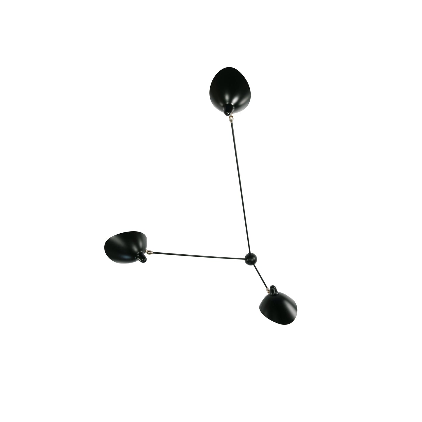 Serge Mouille Three-Arm Ceiling Lamp | Lacquered Aluminum & Steel | White or Black