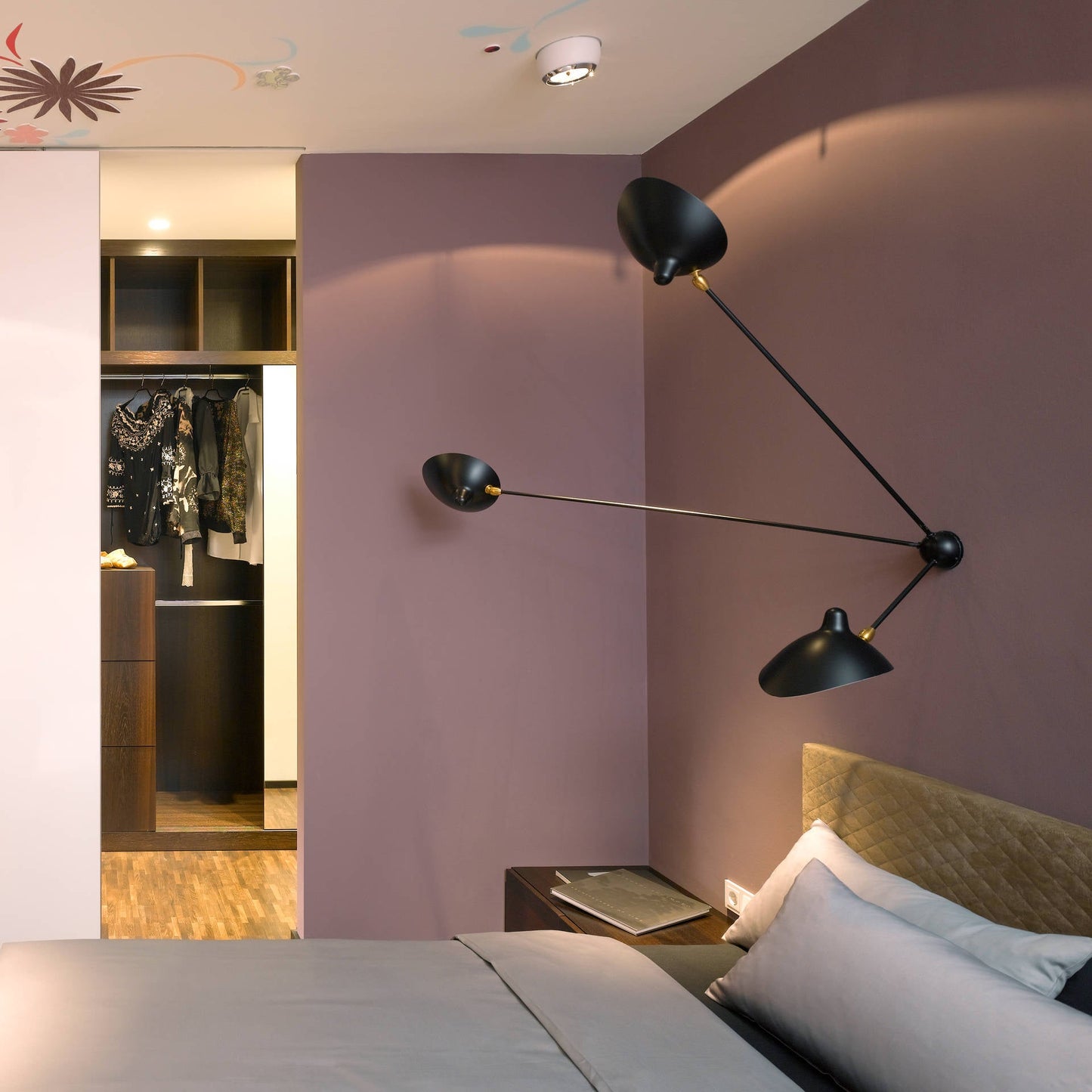 Serge Mouille Three-Arm Ceiling Lamp | Lacquered Aluminum & Steel | White or Black
