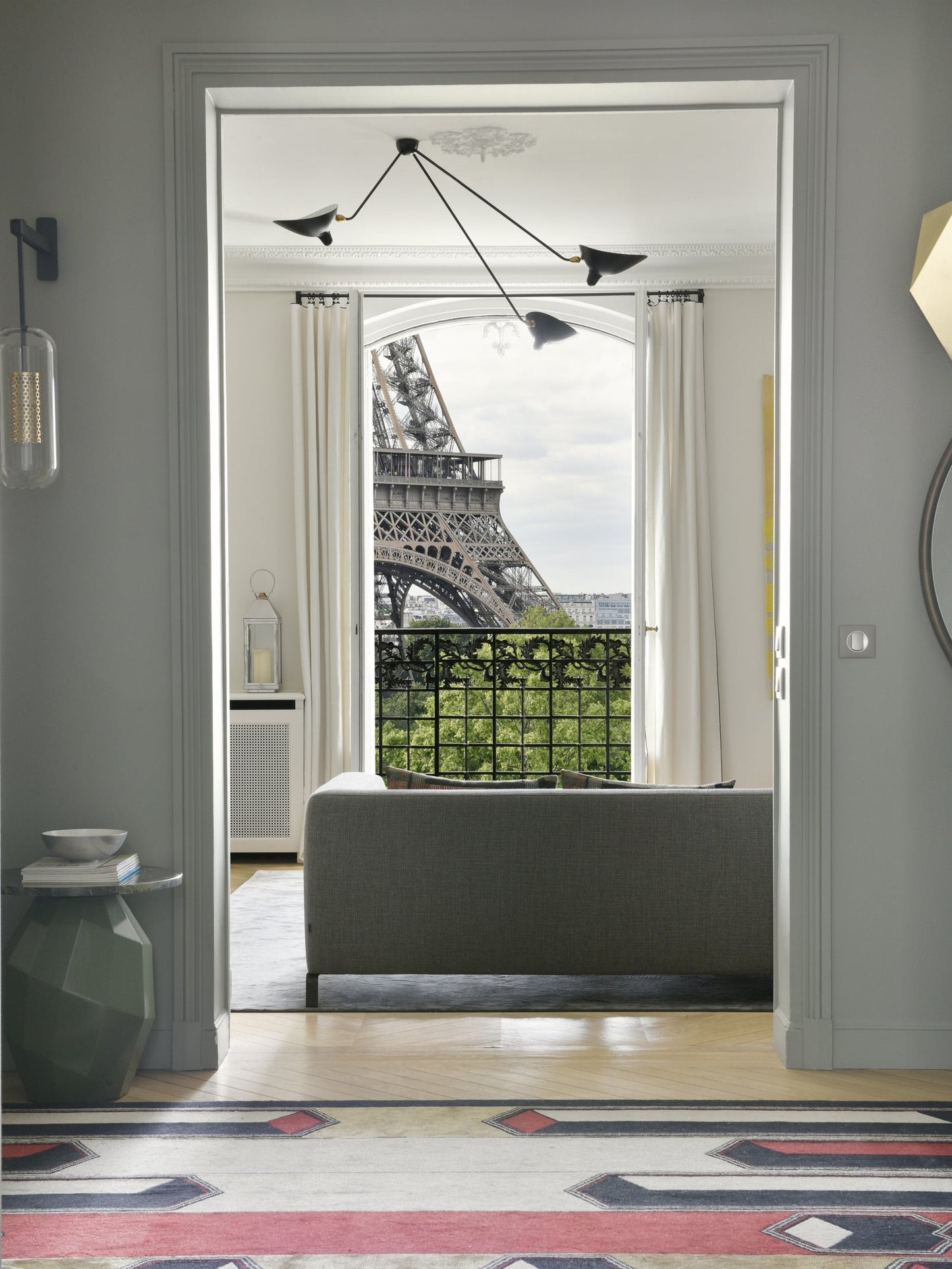Serge Mouille Three-Arm Ceiling Lamp | Lacquered Aluminum & Steel | White or Black