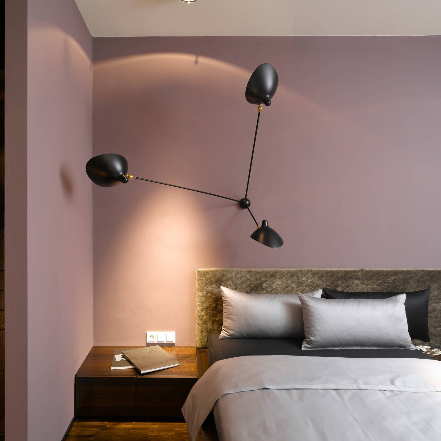 Serge Mouille Three-Arm Ceiling Lamp | Lacquered Aluminum & Steel | White or Black