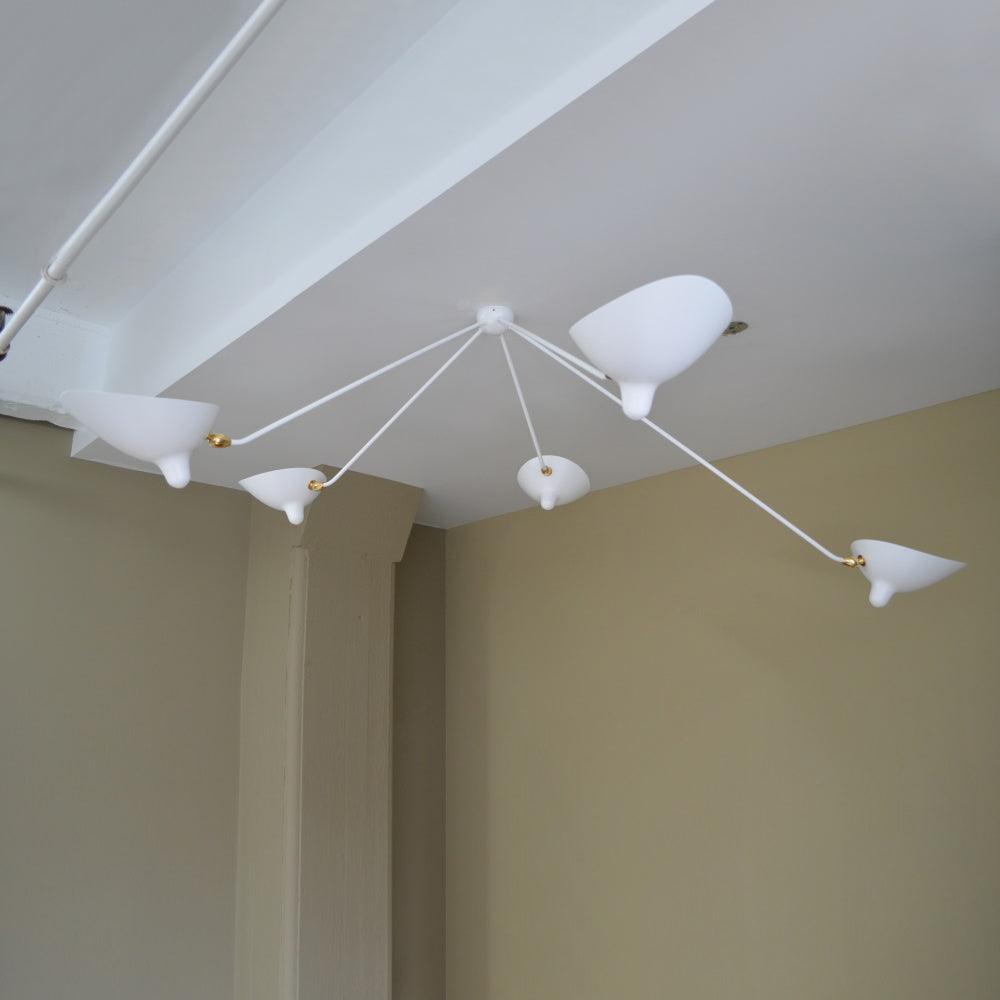 Serge Mouille Three-Arm Ceiling Lamp | Lacquered Aluminum & Steel | White or Black