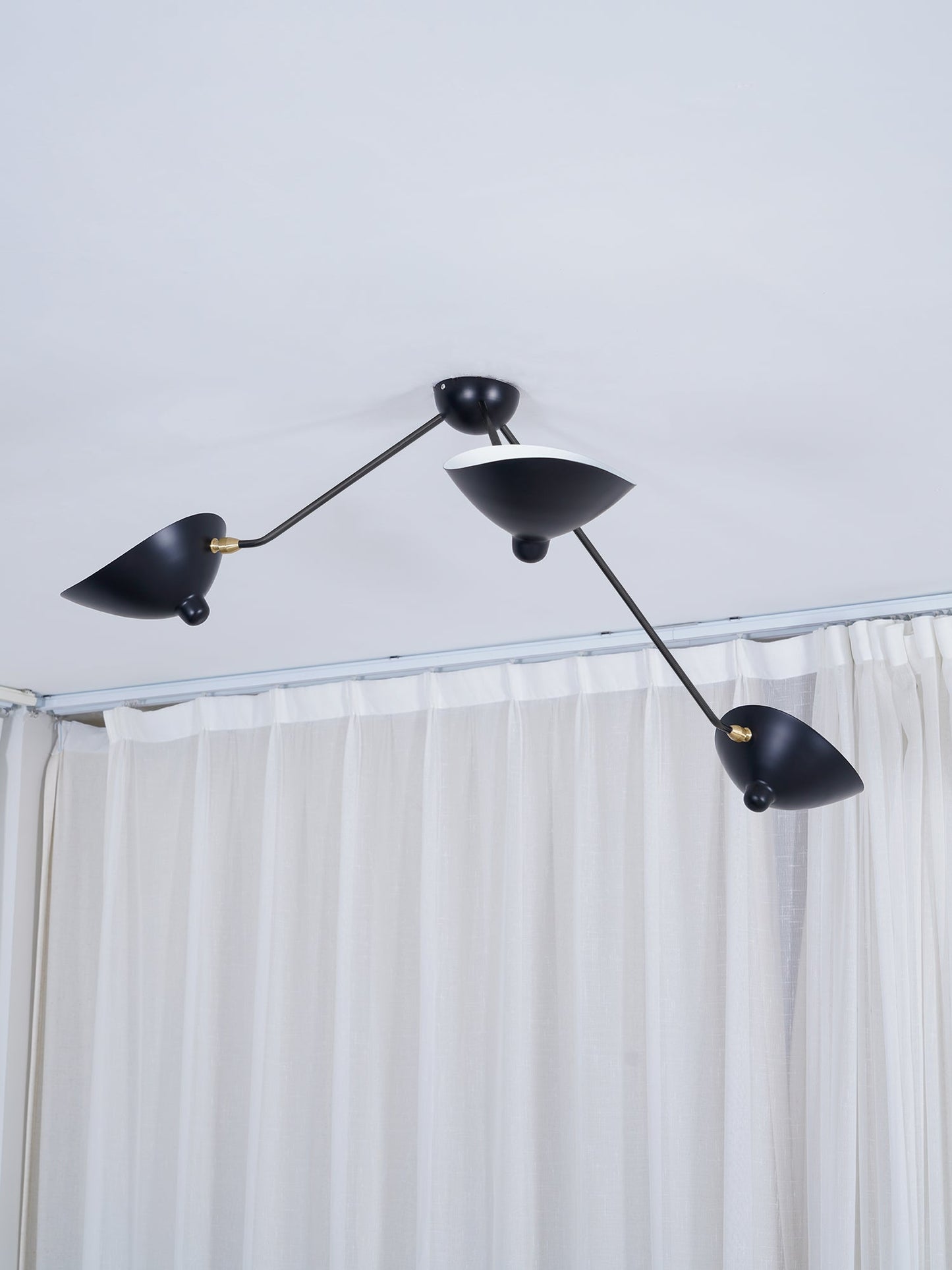 Serge Mouille Three-Arm Ceiling Lamp | Lacquered Aluminum & Steel | White or Black
