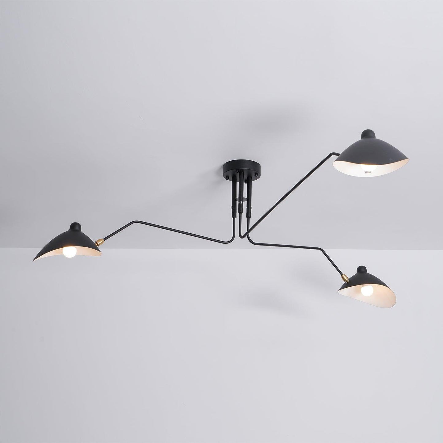 Serge Mouille Ceiling Light | Lacquered Aluminum & Steel | 3-Head Design White/Black