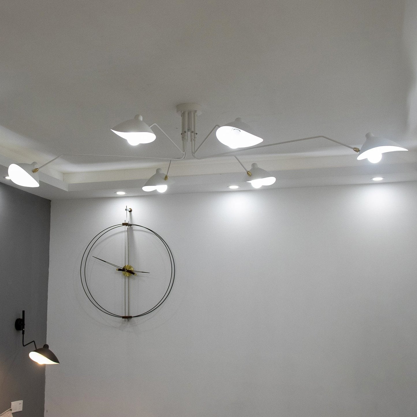 Serge Mouille Ceiling Light | Lacquered Aluminum & Steel | 3-Head Design White/Black