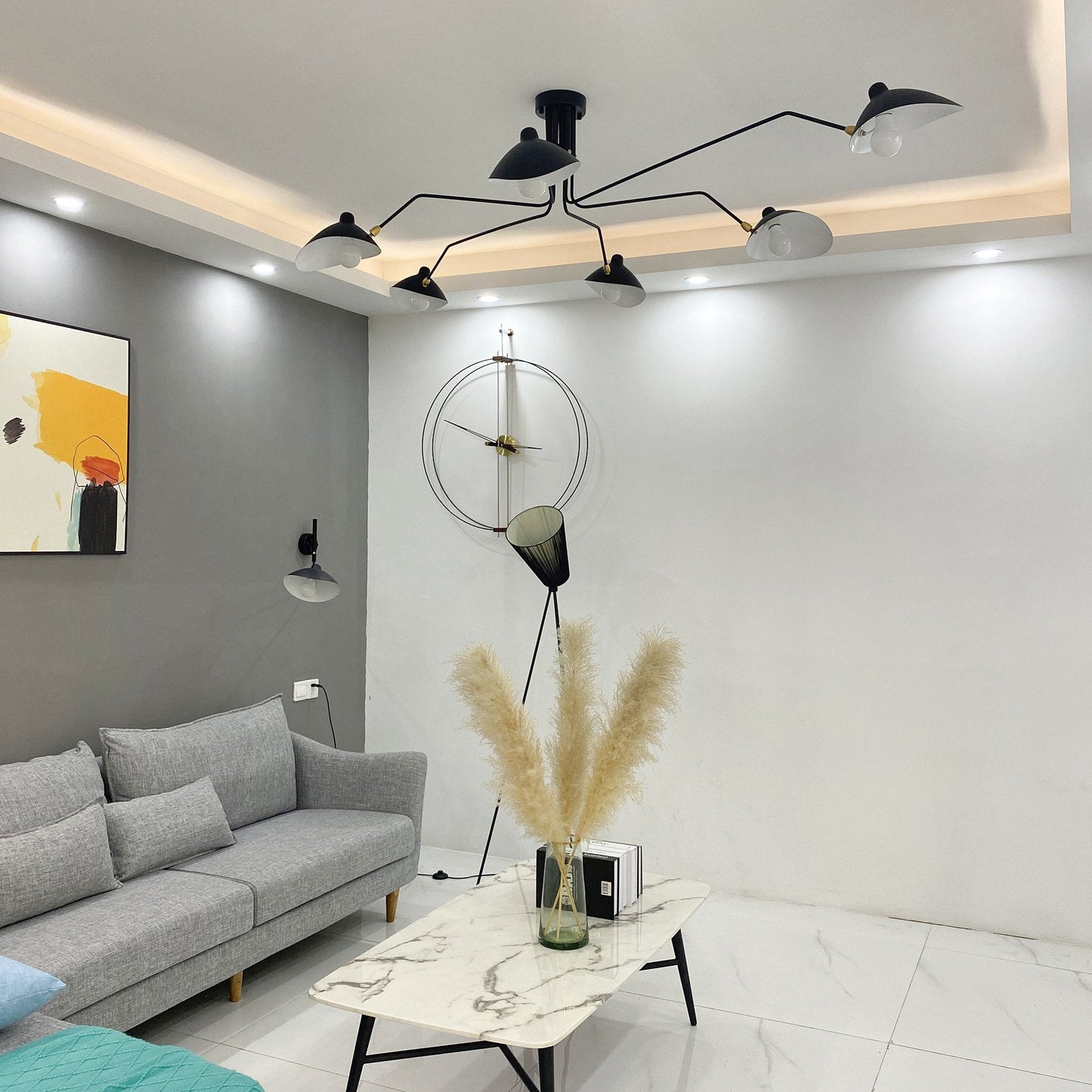 Serge Mouille Ceiling Light | Lacquered Aluminum & Steel | 3-Head Design White/Black