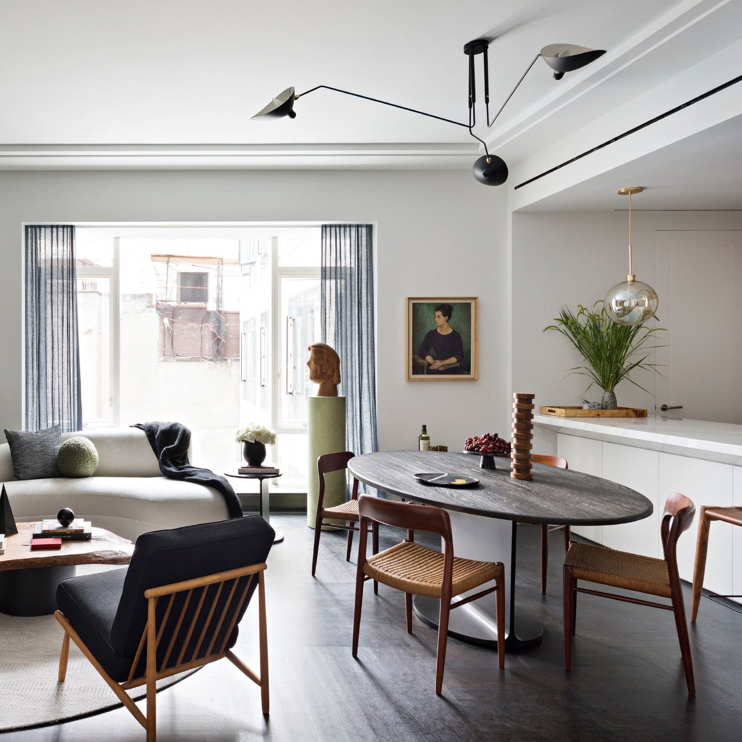Serge Mouille Ceiling Light | Lacquered Aluminum & Steel | 3-Head Design White/Black