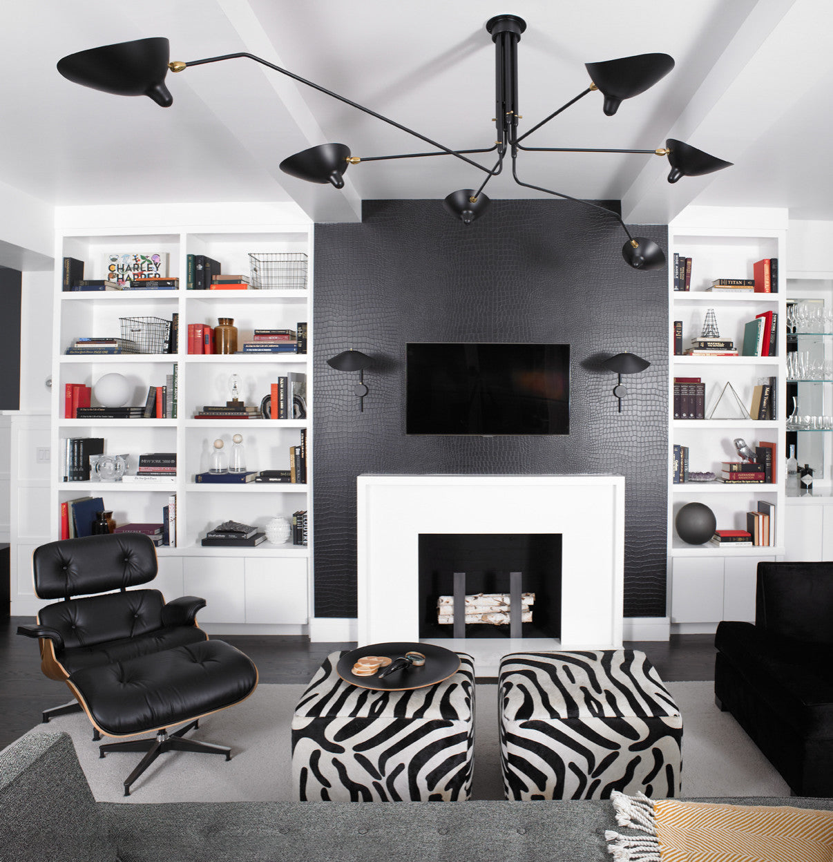 Serge Mouille Ceiling Light | Lacquered Aluminum & Steel | 3-Head Design White/Black