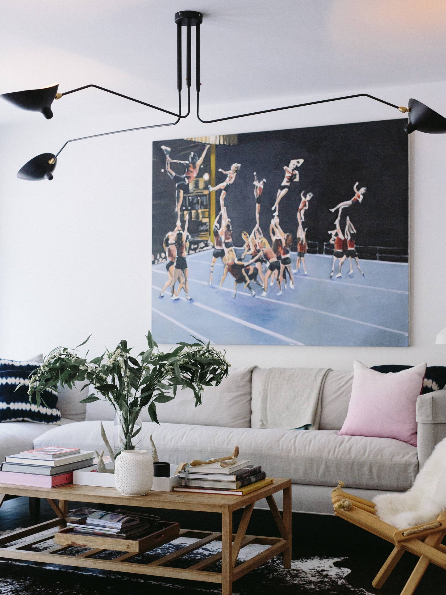 Serge Mouille Ceiling Light | Lacquered Aluminum & Steel | 3-Head Design White/Black