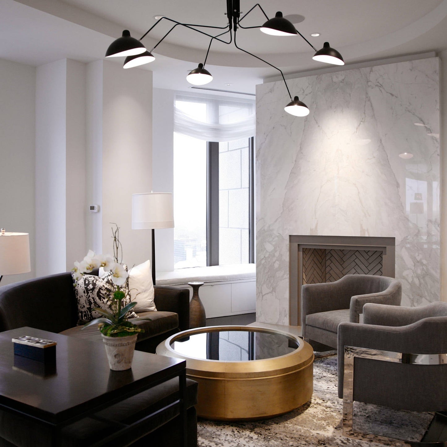 Serge Mouille Ceiling Light | Lacquered Aluminum & Steel | 3-Head Design White/Black
