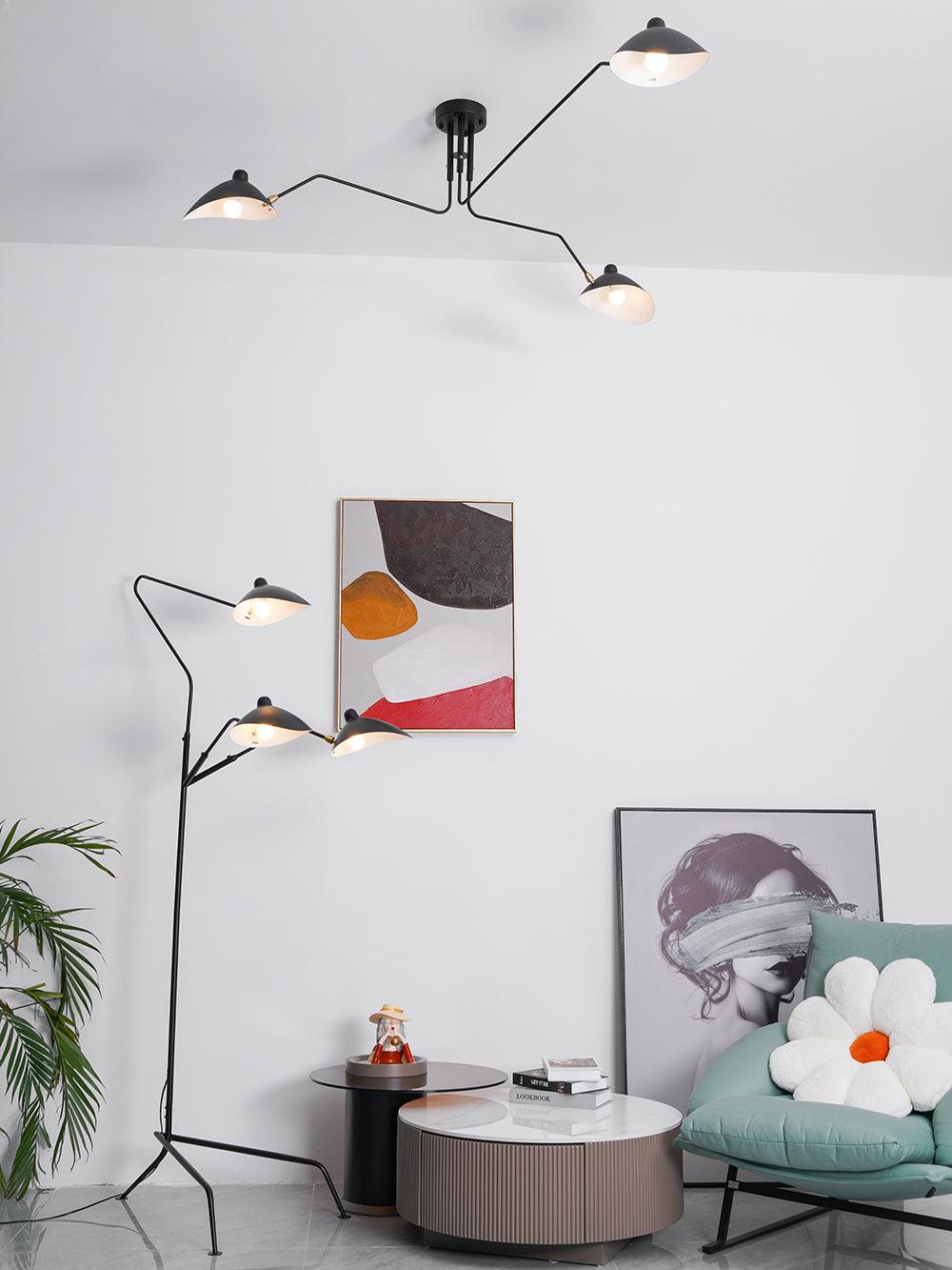 Serge Mouille Ceiling Light | Lacquered Aluminum & Steel | 3-Head Design White/Black