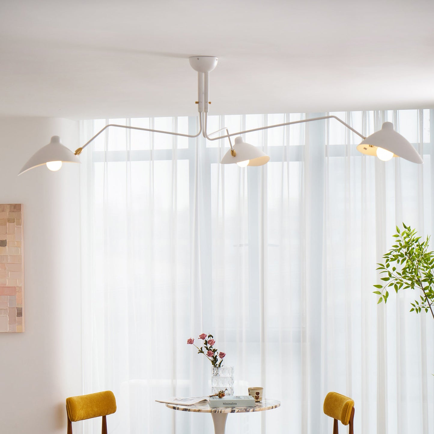 Serge Mouille Ceiling Light | Lacquered Aluminum & Steel | 3-Head Design White/Black