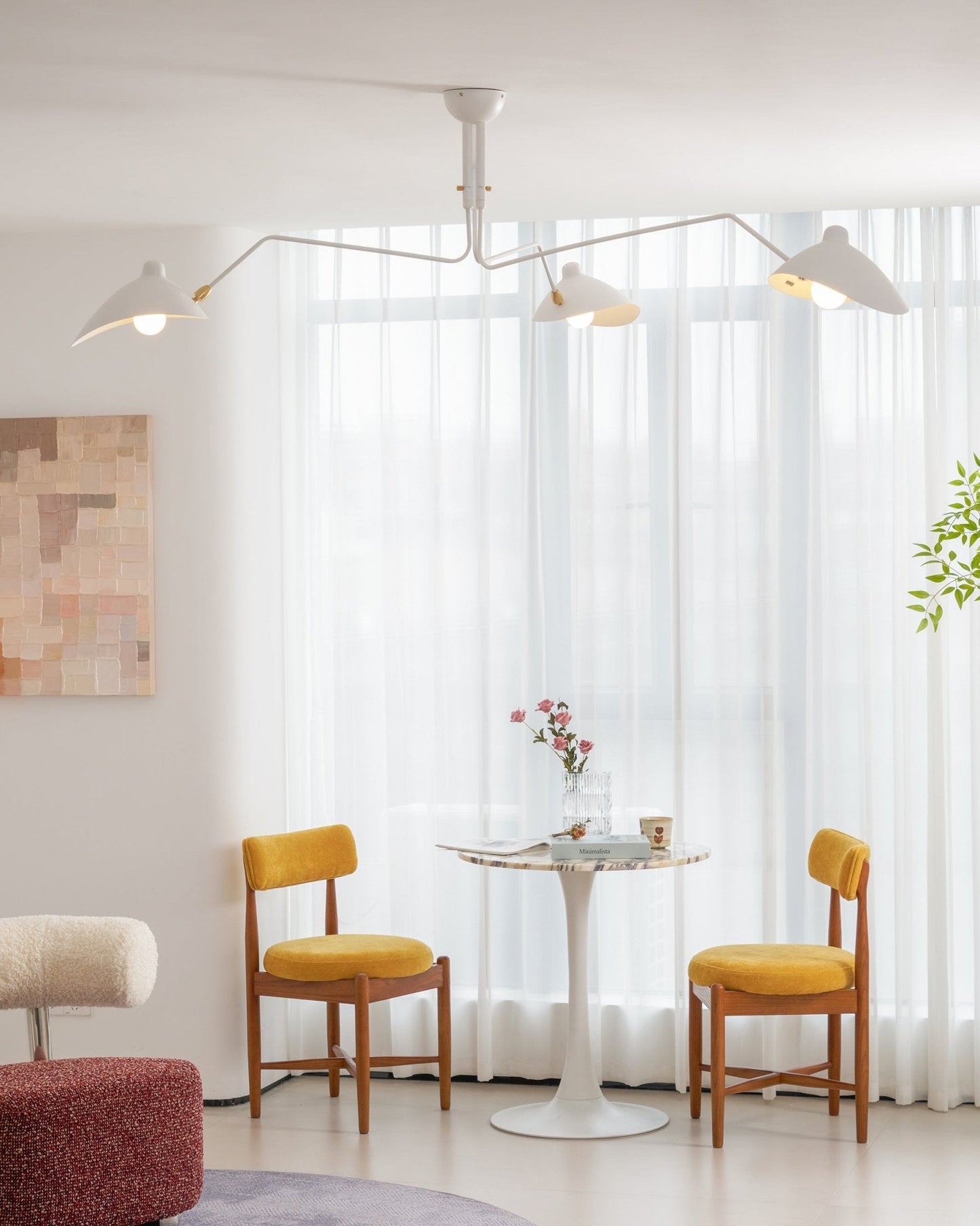 Serge Mouille Ceiling Light | Lacquered Aluminum & Steel | 3-Head Design White/Black
