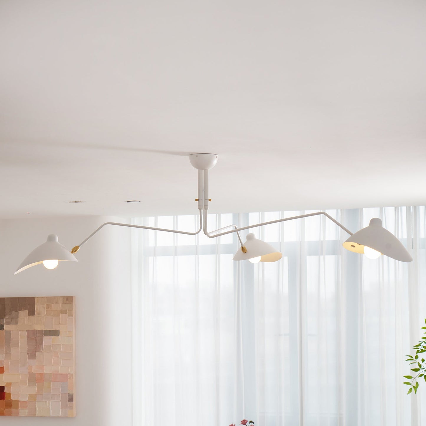 Serge Mouille Ceiling Light | Lacquered Aluminum & Steel | 3-Head Design White/Black