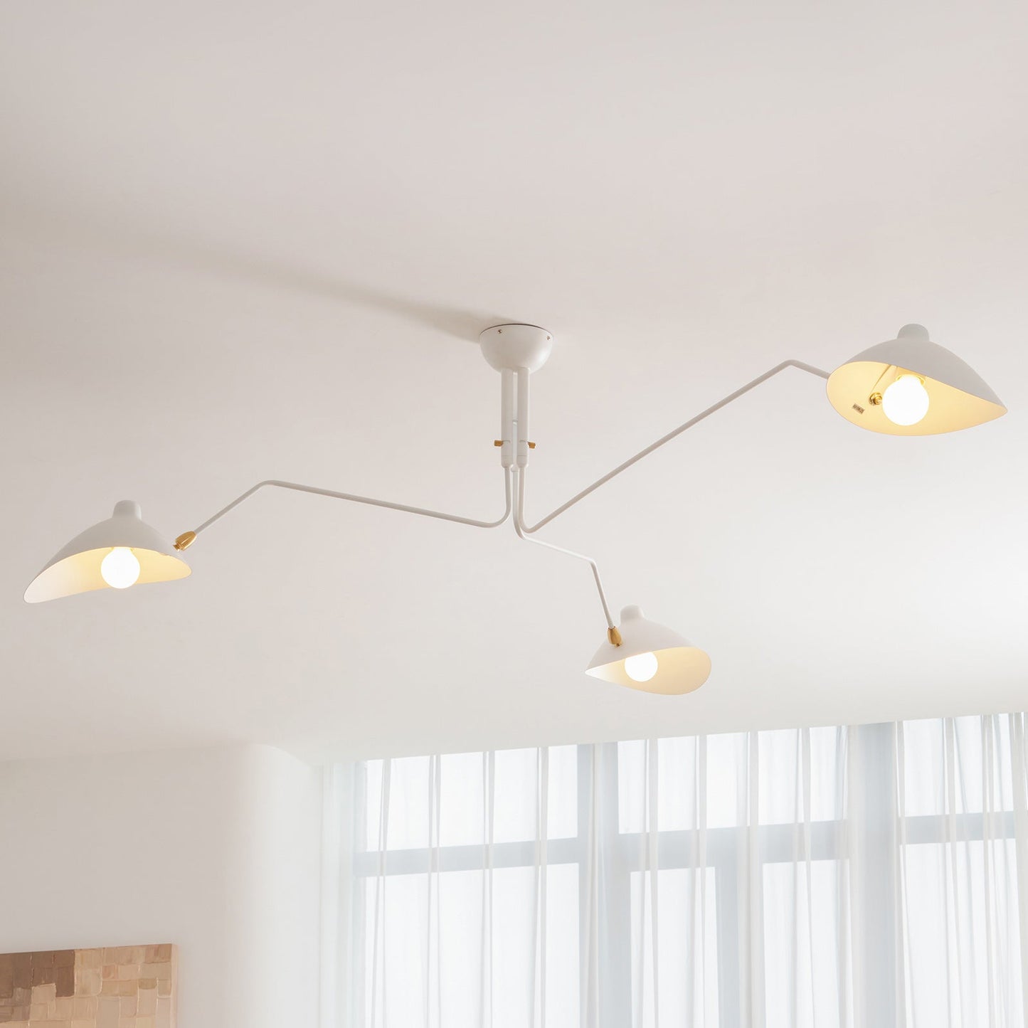 Serge Mouille Ceiling Light | Lacquered Aluminum & Steel | 3-Head Design White/Black