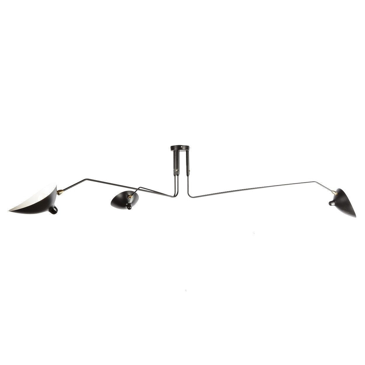 Serge Mouille Ceiling Light | Lacquered Aluminum & Steel | 3-Head Design White/Black