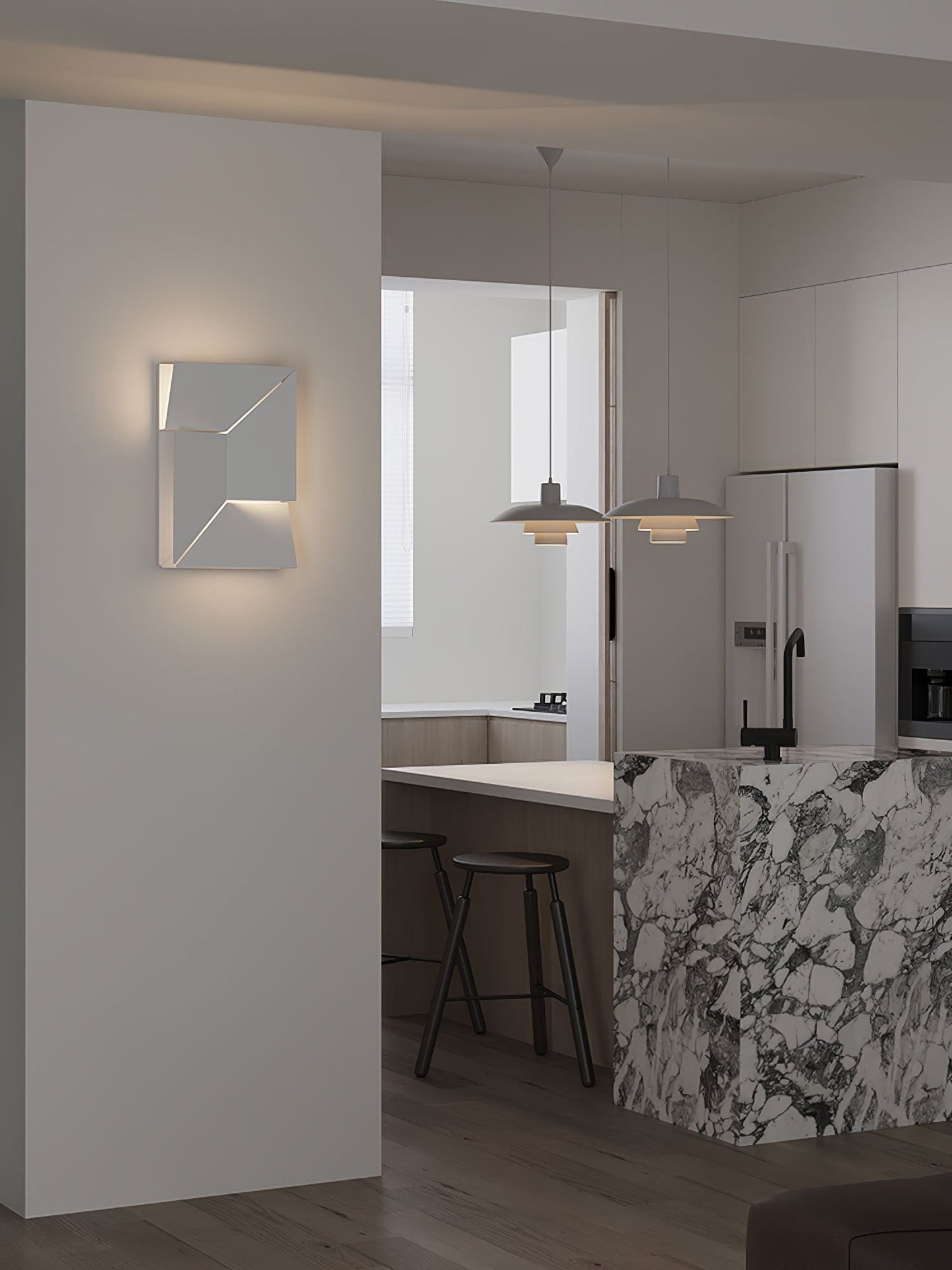 Wall Sconce Set | Rechargeable Laser-Cut Aluminum | Matte White
