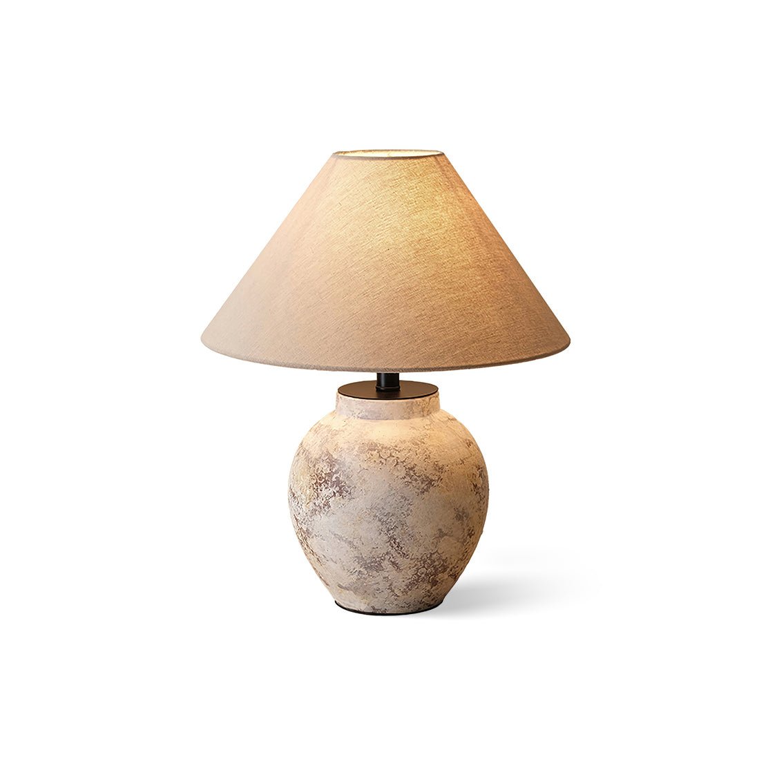 Terracotta Table Lamp | Weathered Ceramic with Beige Shade | 40cm Diameter