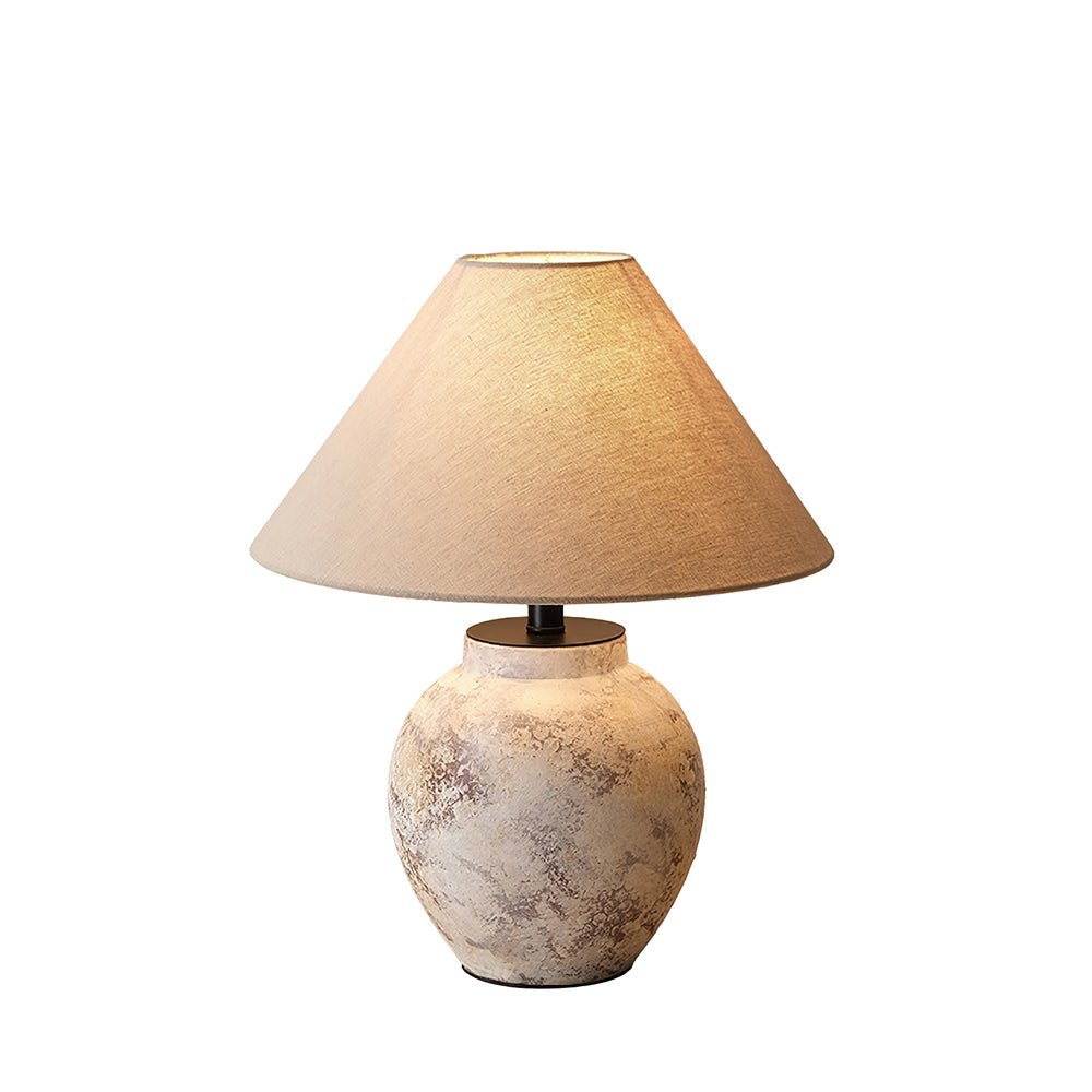 Terracotta Table Lamp | Weathered Ceramic with Beige Shade | 40cm Diameter