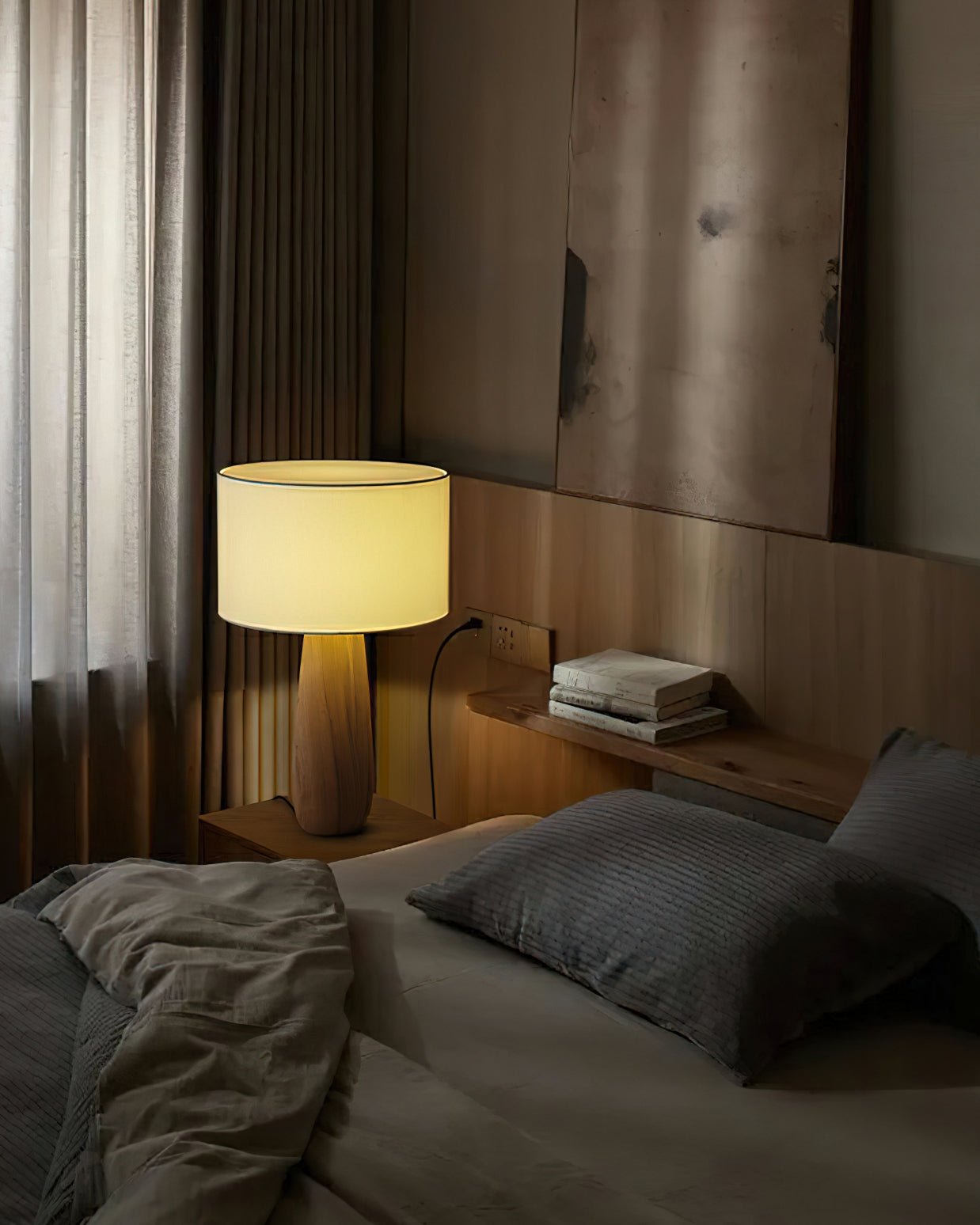 Sierra Table Lamp | Natural Wood & Linen | 32cm Diameter