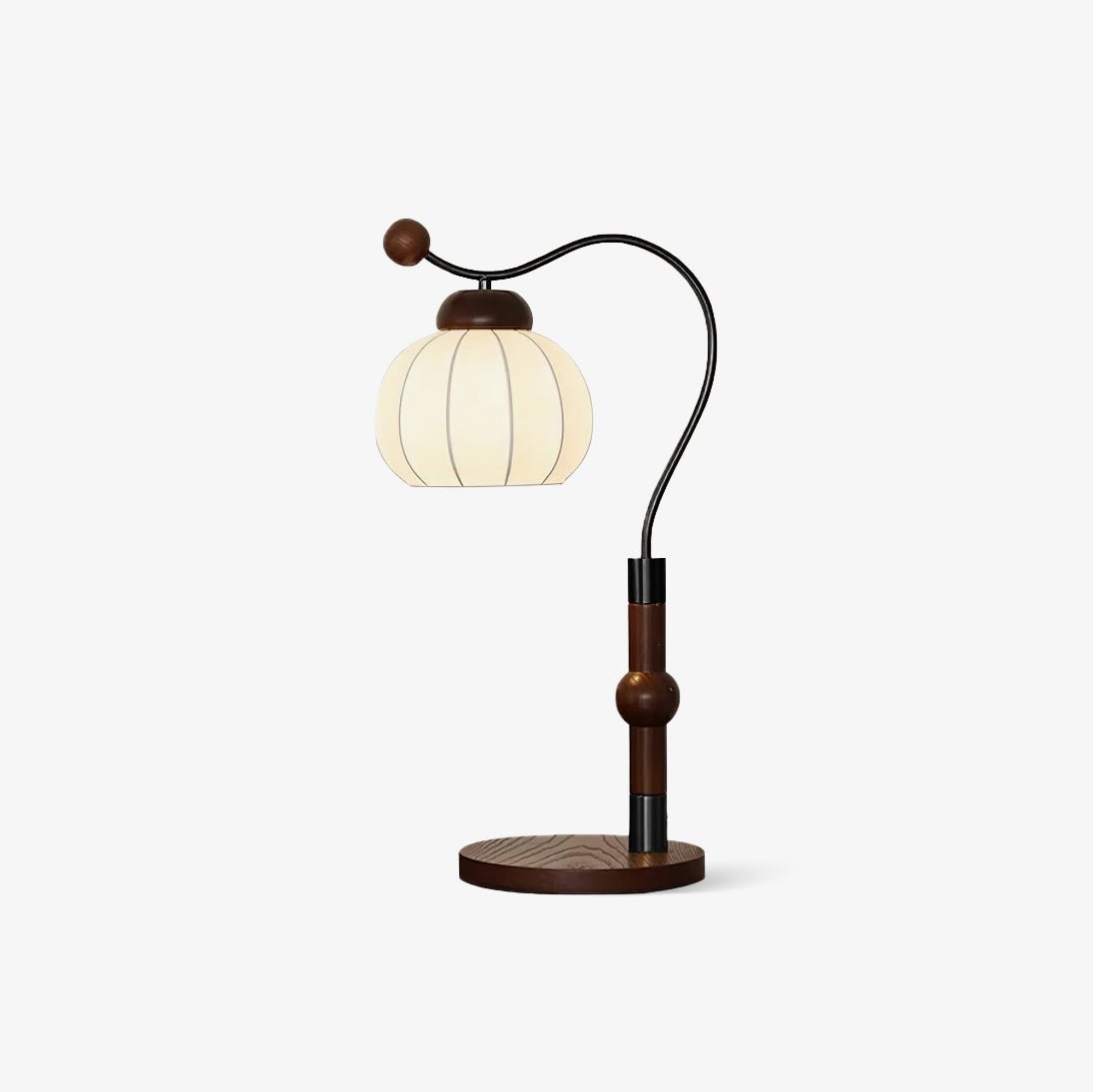 Silk Globe Table Lamp | Walnut Wood & Metal | 20cm Diameter
