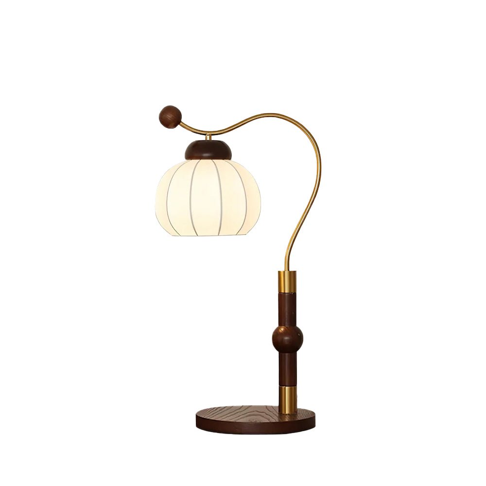 Silk Globe Table Lamp | Walnut Wood & Metal | 20cm Diameter