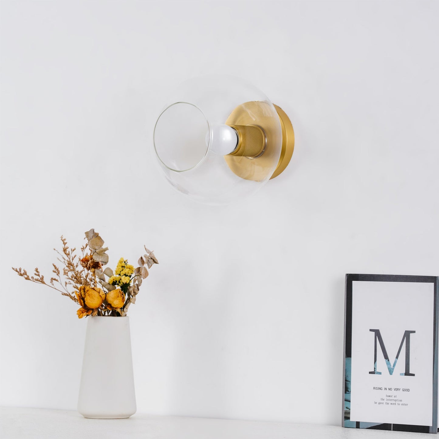 Flush Mount Ceiling Light | Brass & Clear Glass | Minimalist Design