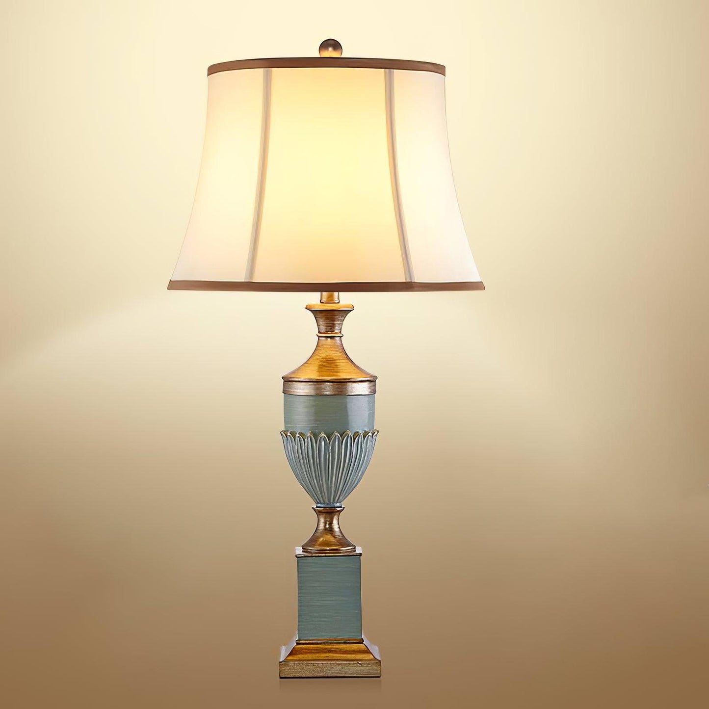Art Deco Table Lamp | Chiseled Resin Base | Green and Gold Finish