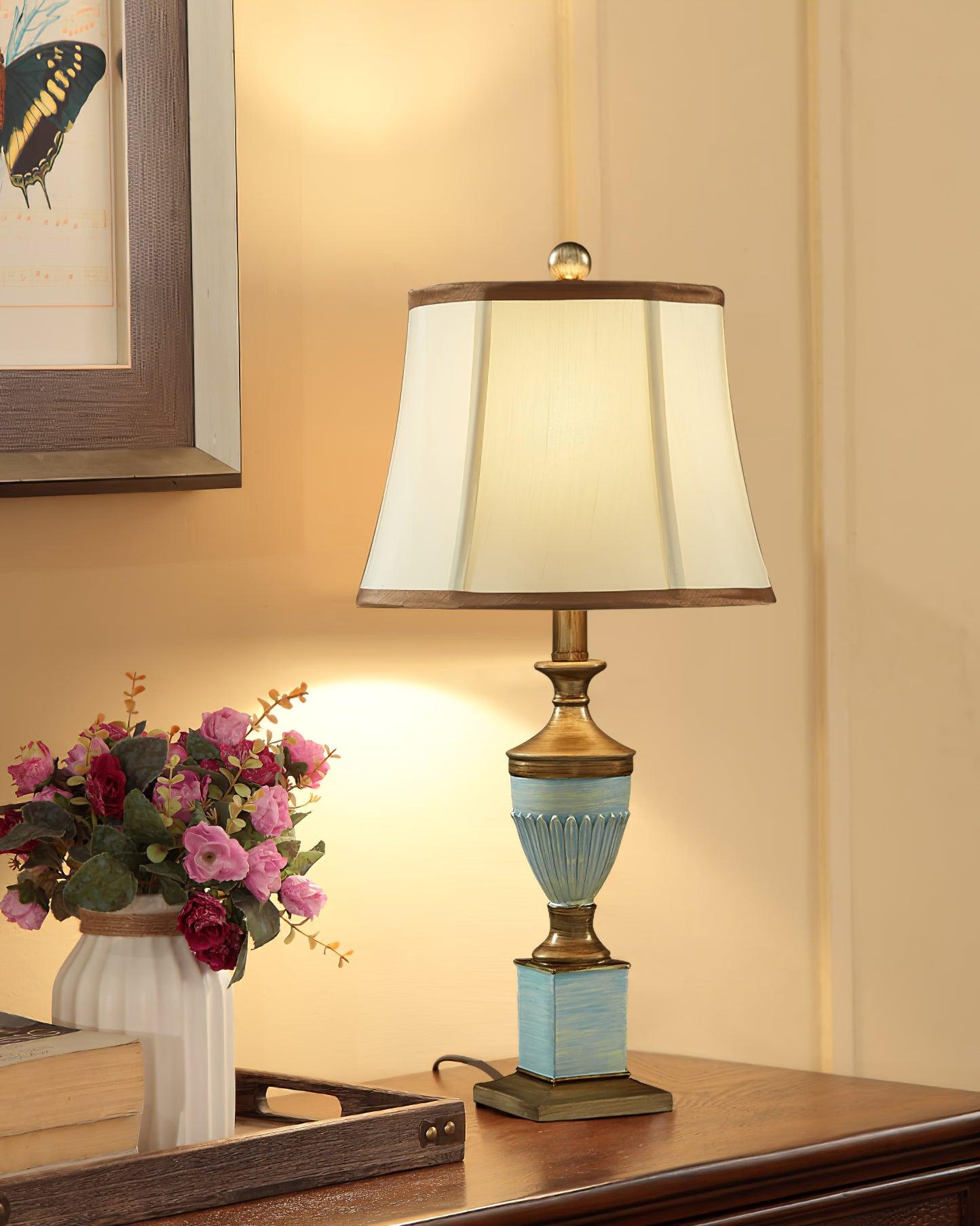 Art Deco Table Lamp | Chiseled Resin Base | Green and Gold Finish