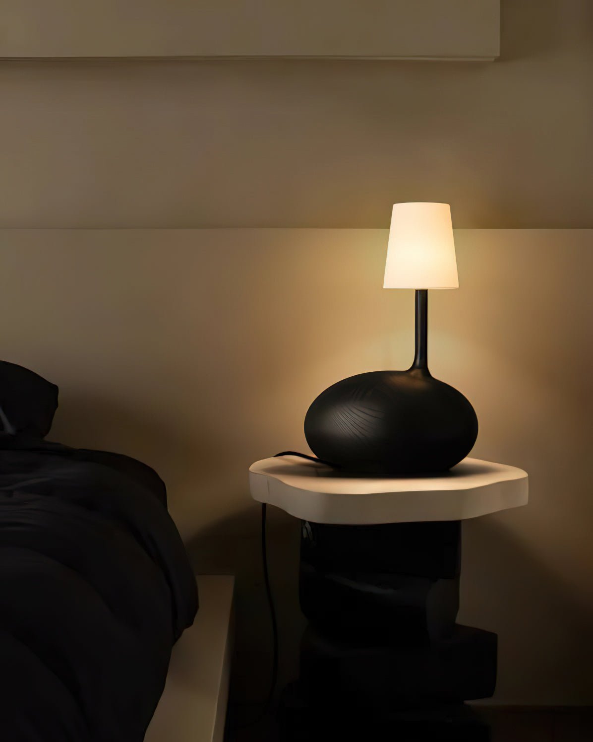 Snail Table Lamp | Wooden Base with White Shade | 30cm Diameter