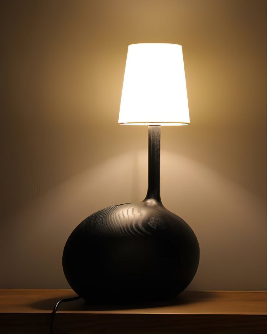 Snail Table Lamp | Wooden Base with White Shade | 30cm Diameter