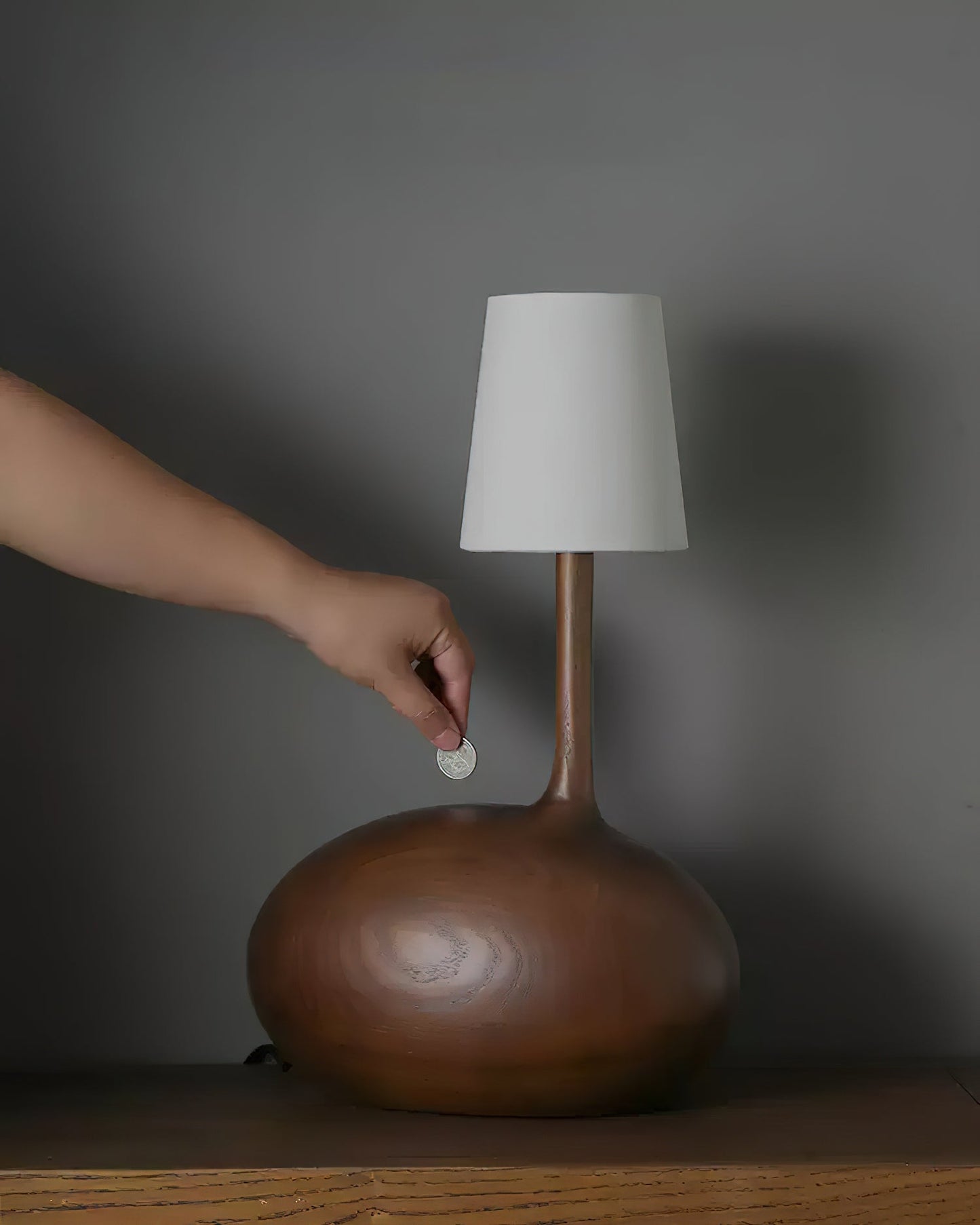 Snail Table Lamp | Wooden Base with White Shade | 30cm Diameter