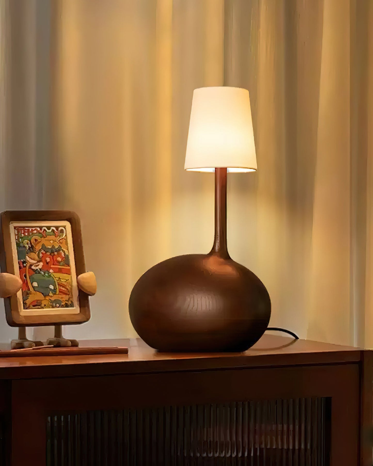 Snail Table Lamp | Wooden Base with White Shade | 30cm Diameter