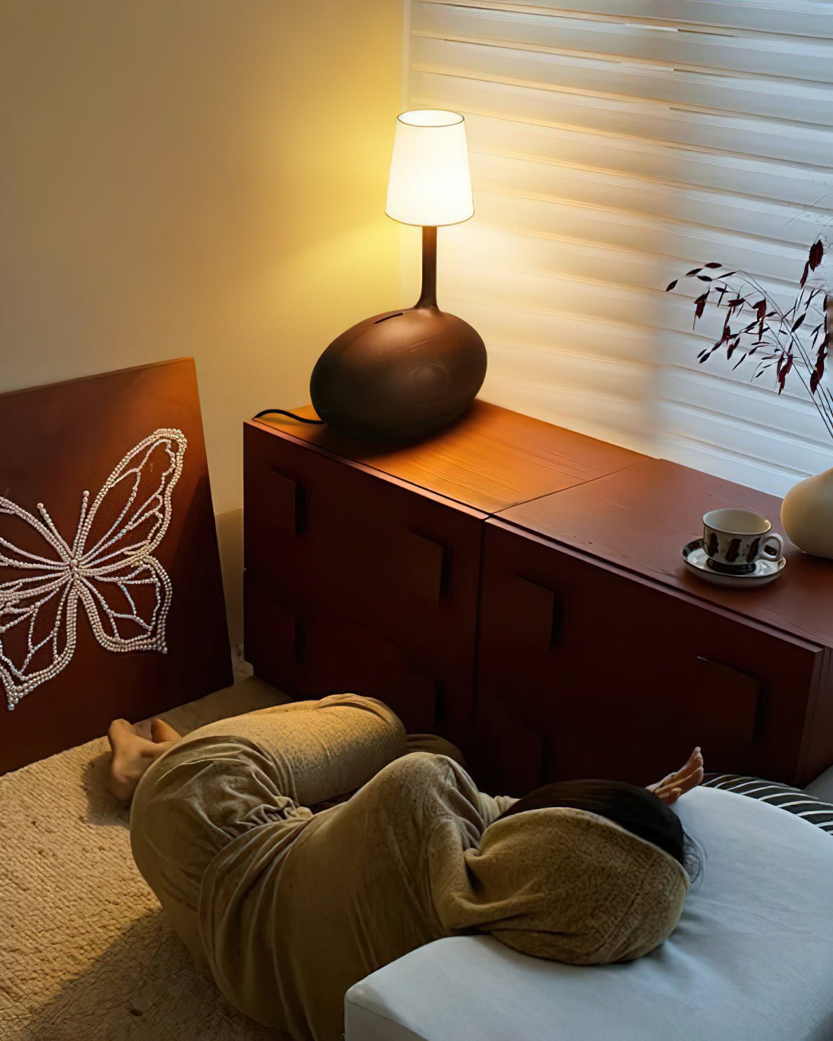 Snail Table Lamp | Wooden Base with White Shade | 30cm Diameter