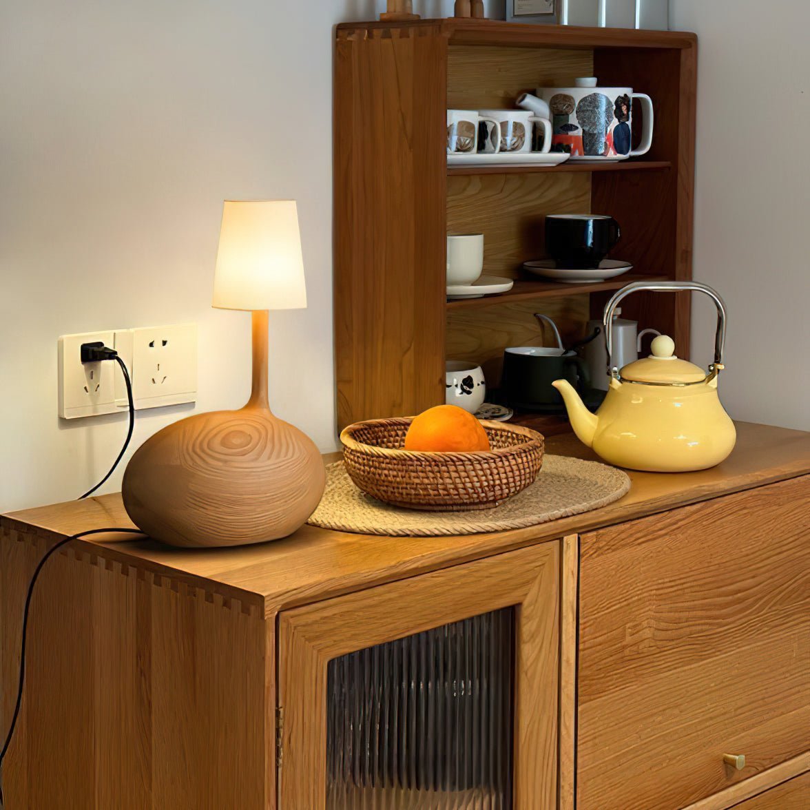 Snail Table Lamp | Wooden Base with White Shade | 30cm Diameter
