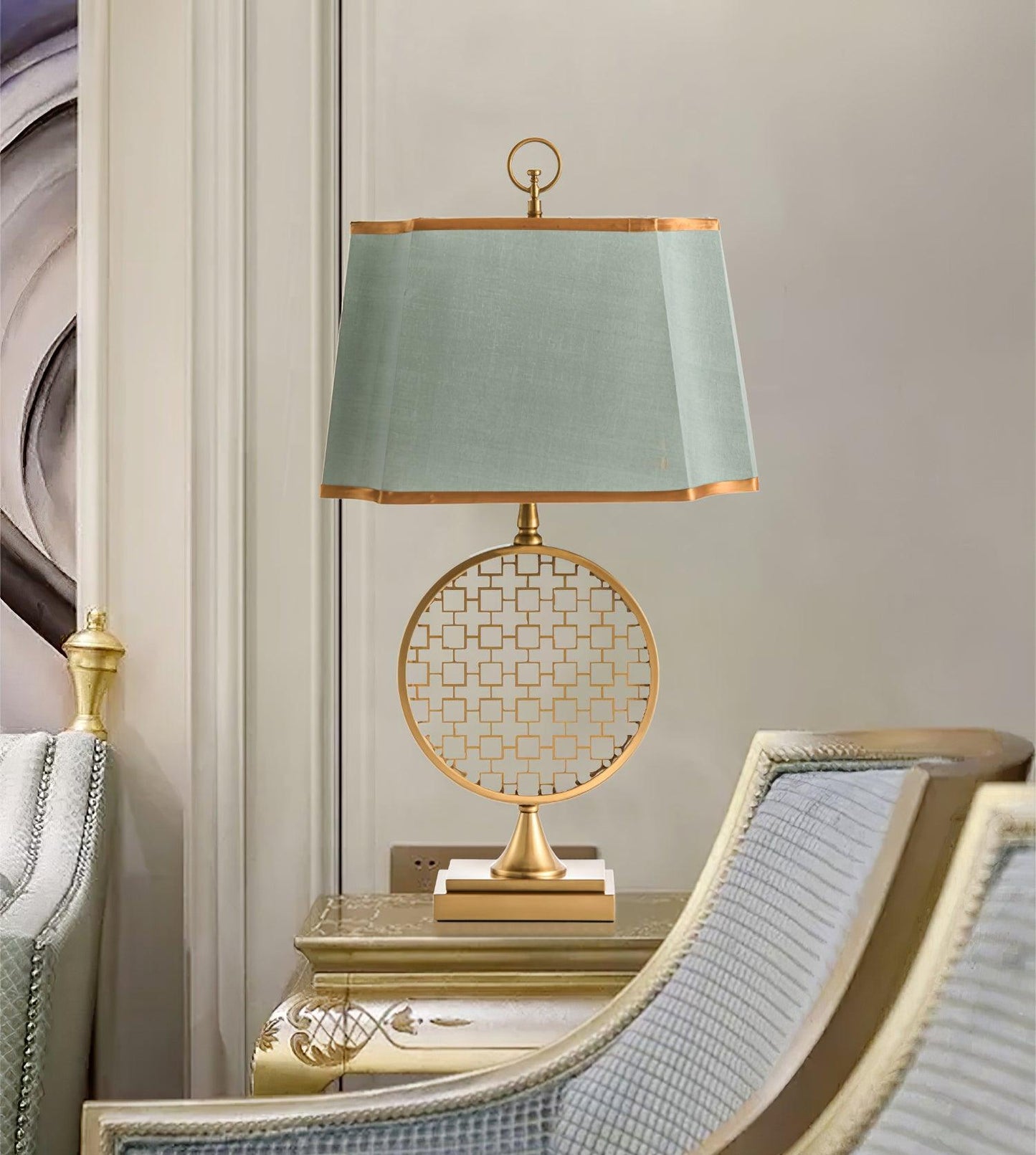 Soho Table Lamp | Brass & Linen | Blue and Gold