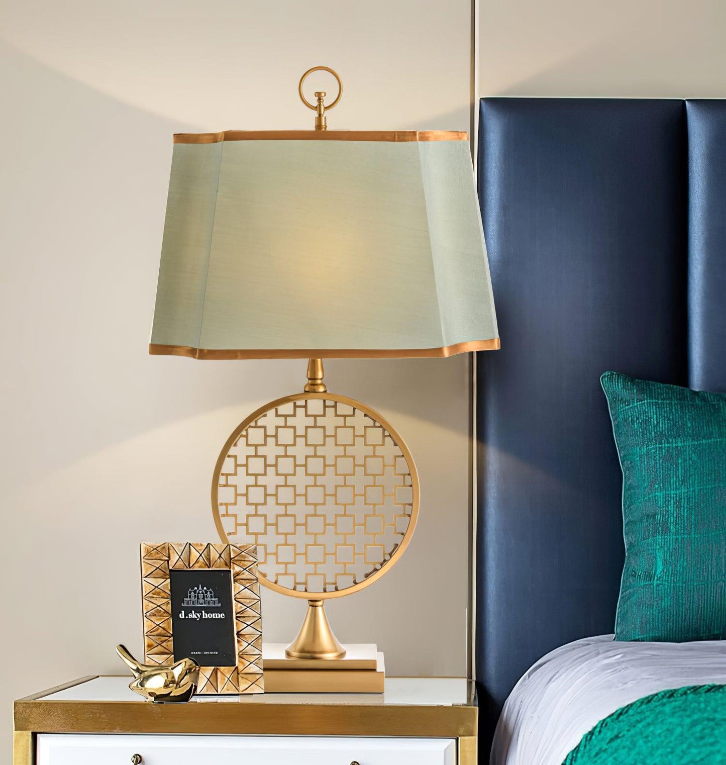 Soho Table Lamp | Brass & Linen | Blue and Gold