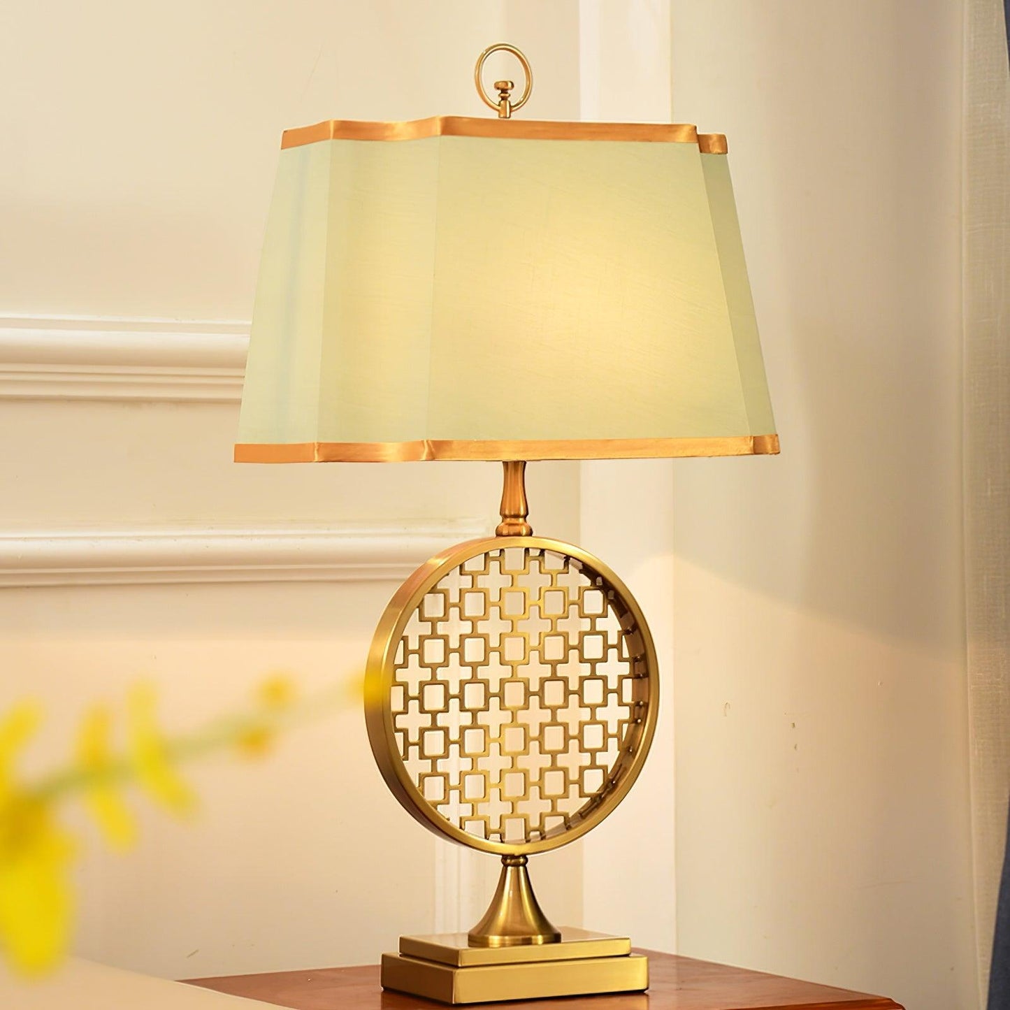 Soho Table Lamp | Brass & Linen | Blue and Gold